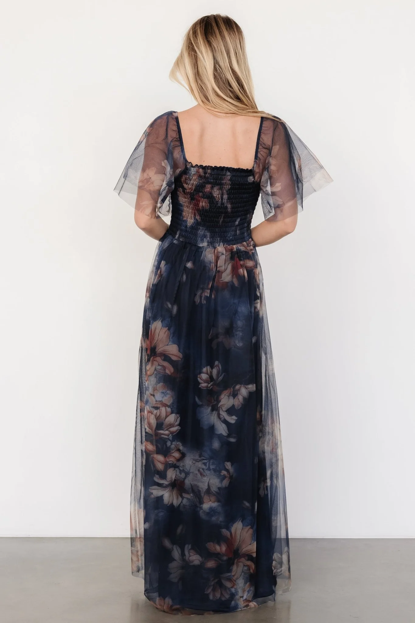Cassandra Tulle Maxi Dress | Dark Blue Floral