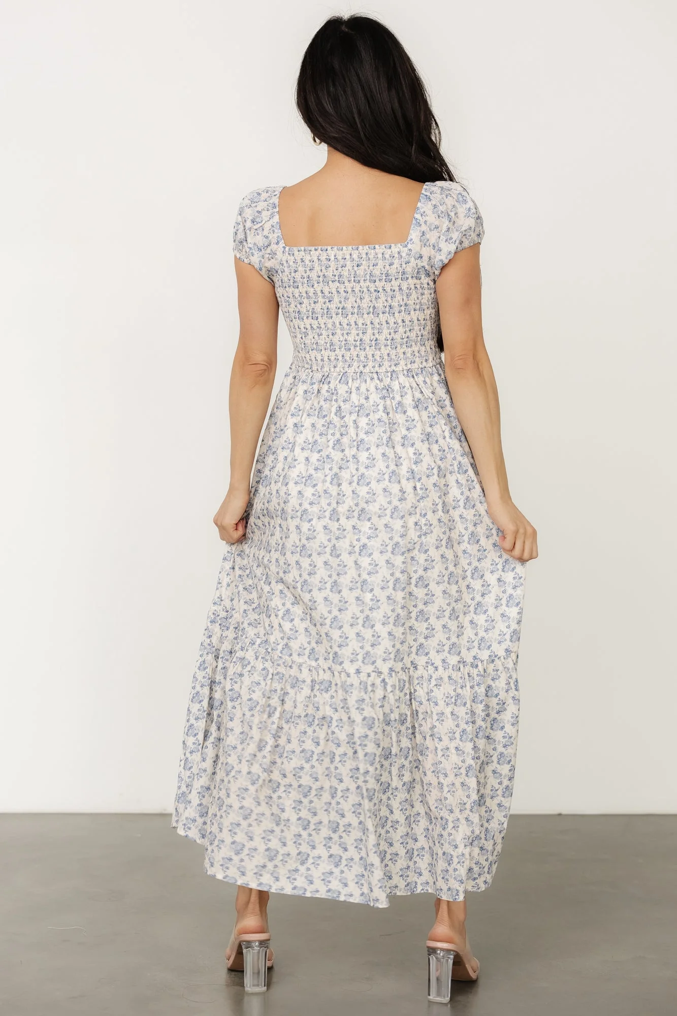 Haven Bow Dress | Ivory + Blue Floral