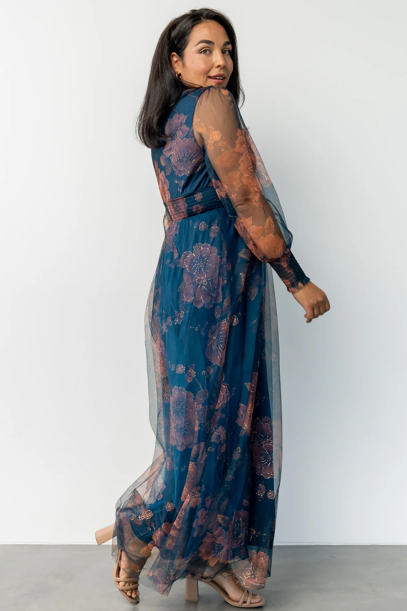 Layla Tulle Maxi Dress | Copper + Blue Metallic
