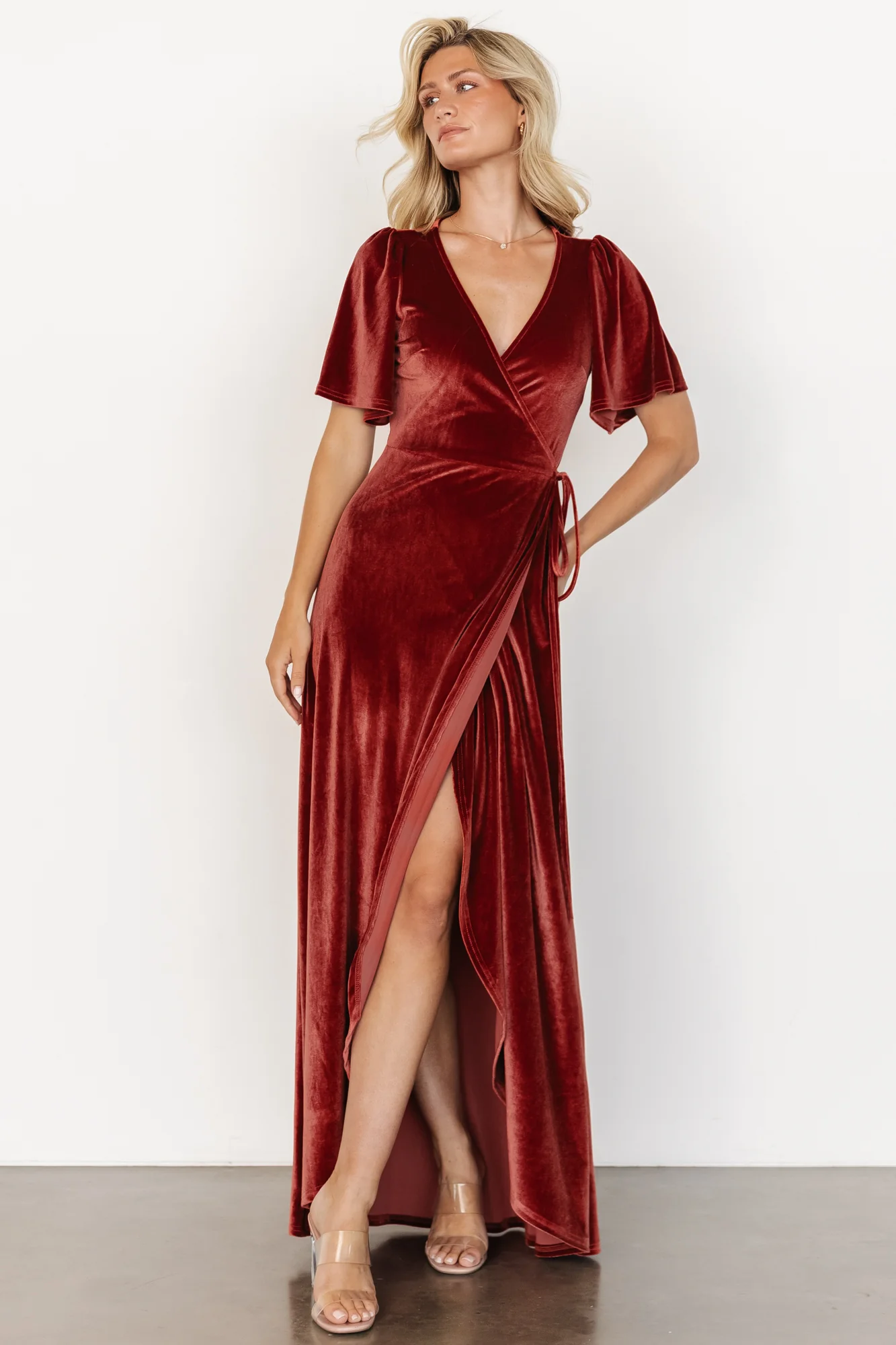 Katelyn Velvet Maxi Wrap Dress | Terracotta