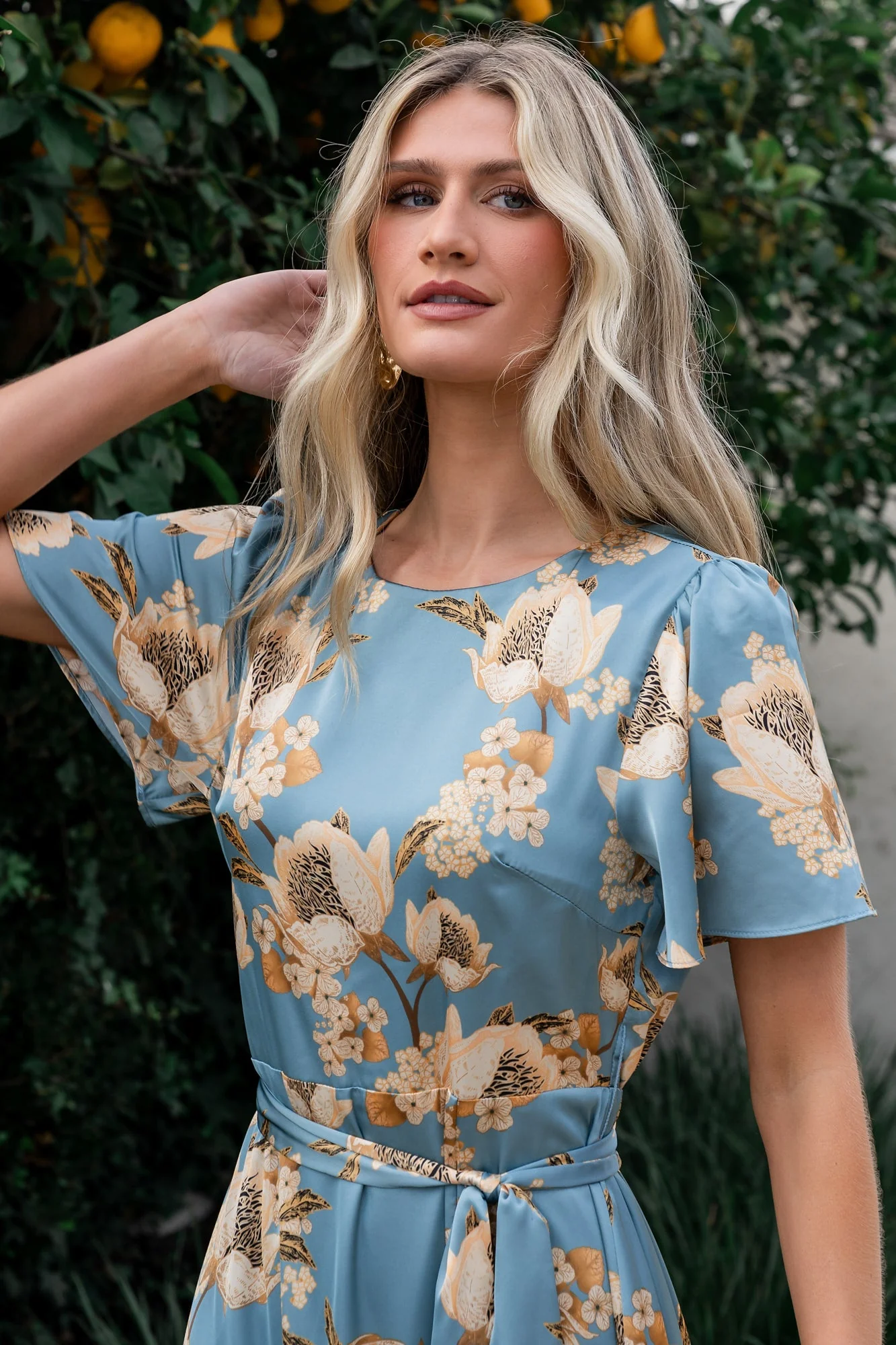 Agnes Satin Maxi Dress | Blue + Gold