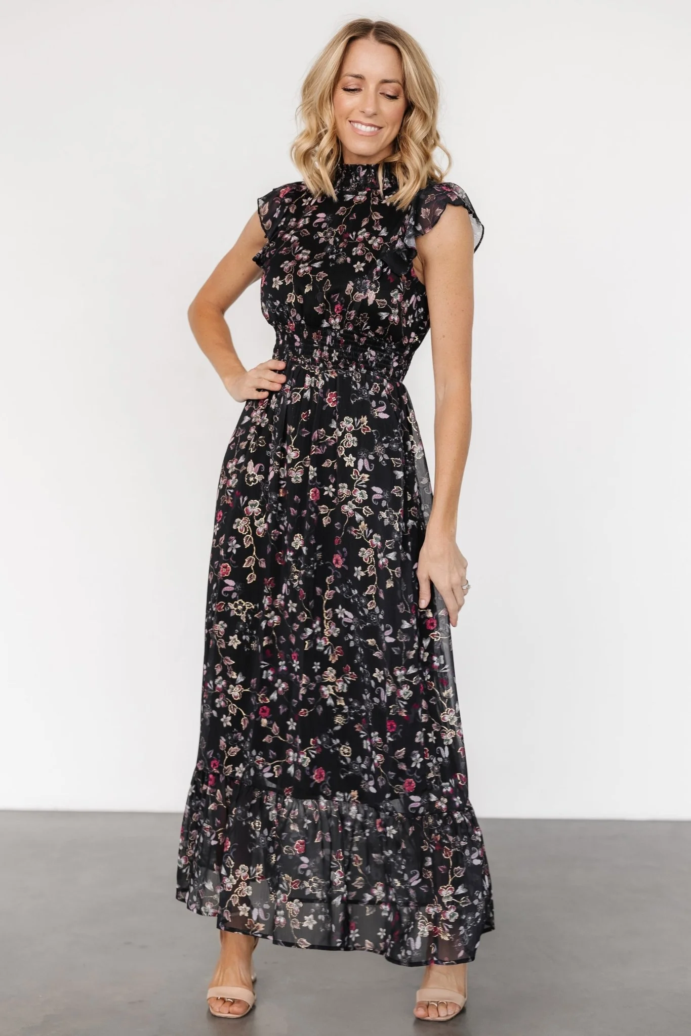Kearny Ruffle Maxi Dress | Midnight + Gold Multi
