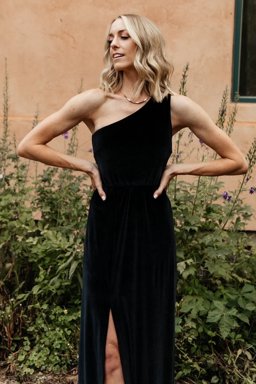 Tatiana Velvet One Shoulder Maxi Dress | Black