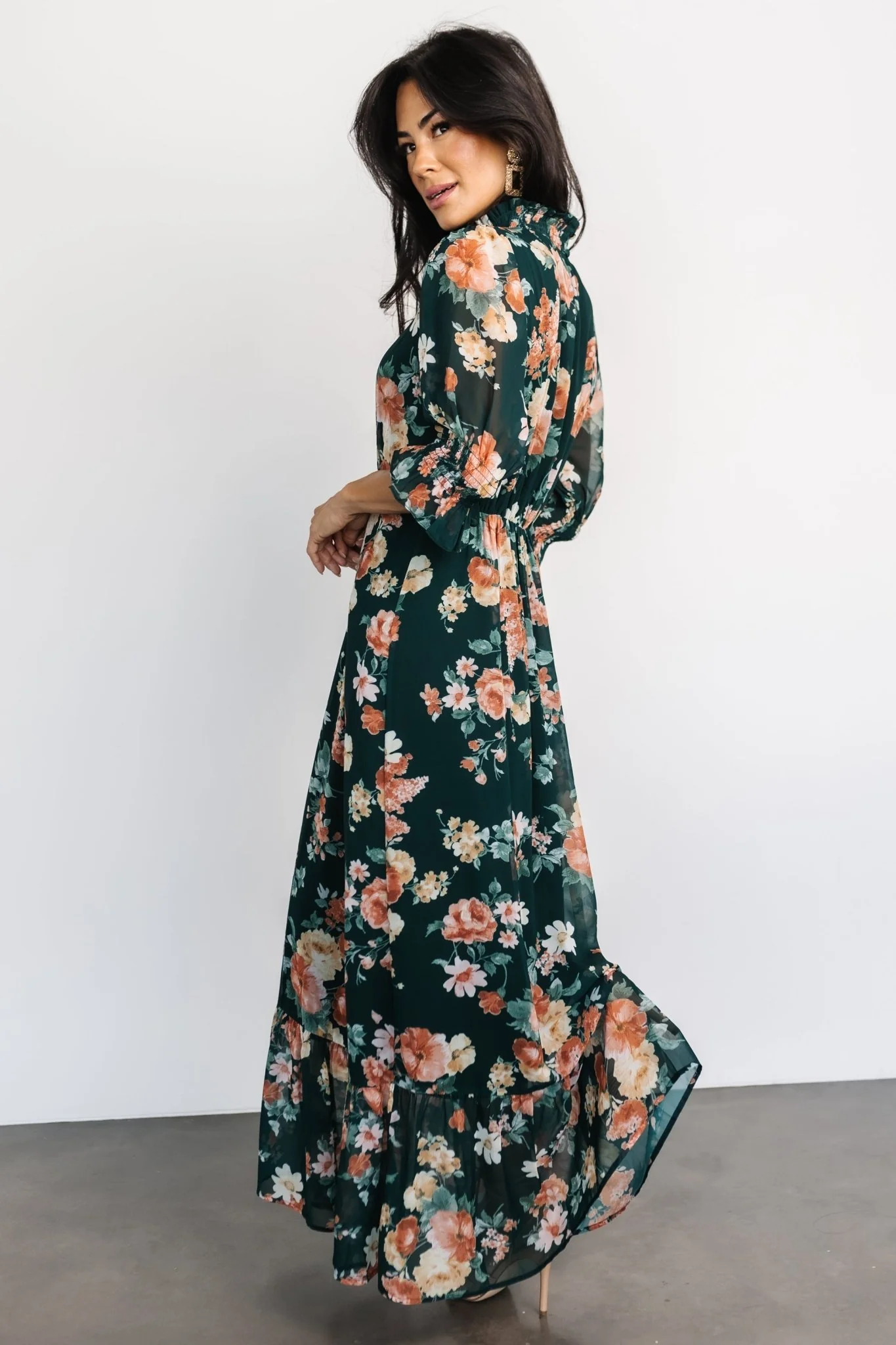 Marie Mock Neck Maxi Dress | Dark Green Floral
