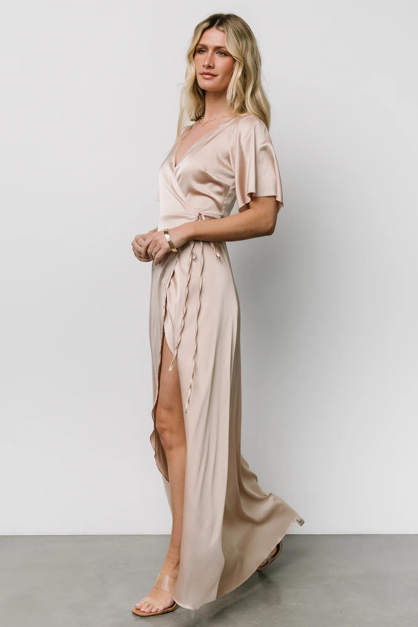 Vara Satin Maxi Wrap Dress | Champagne