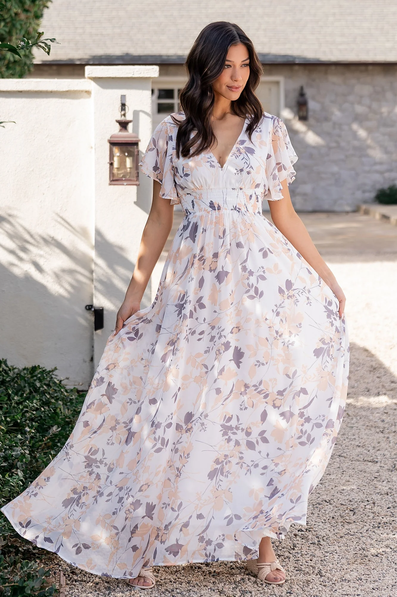 Lynlee Metallic Maxi Dress | Off White Print