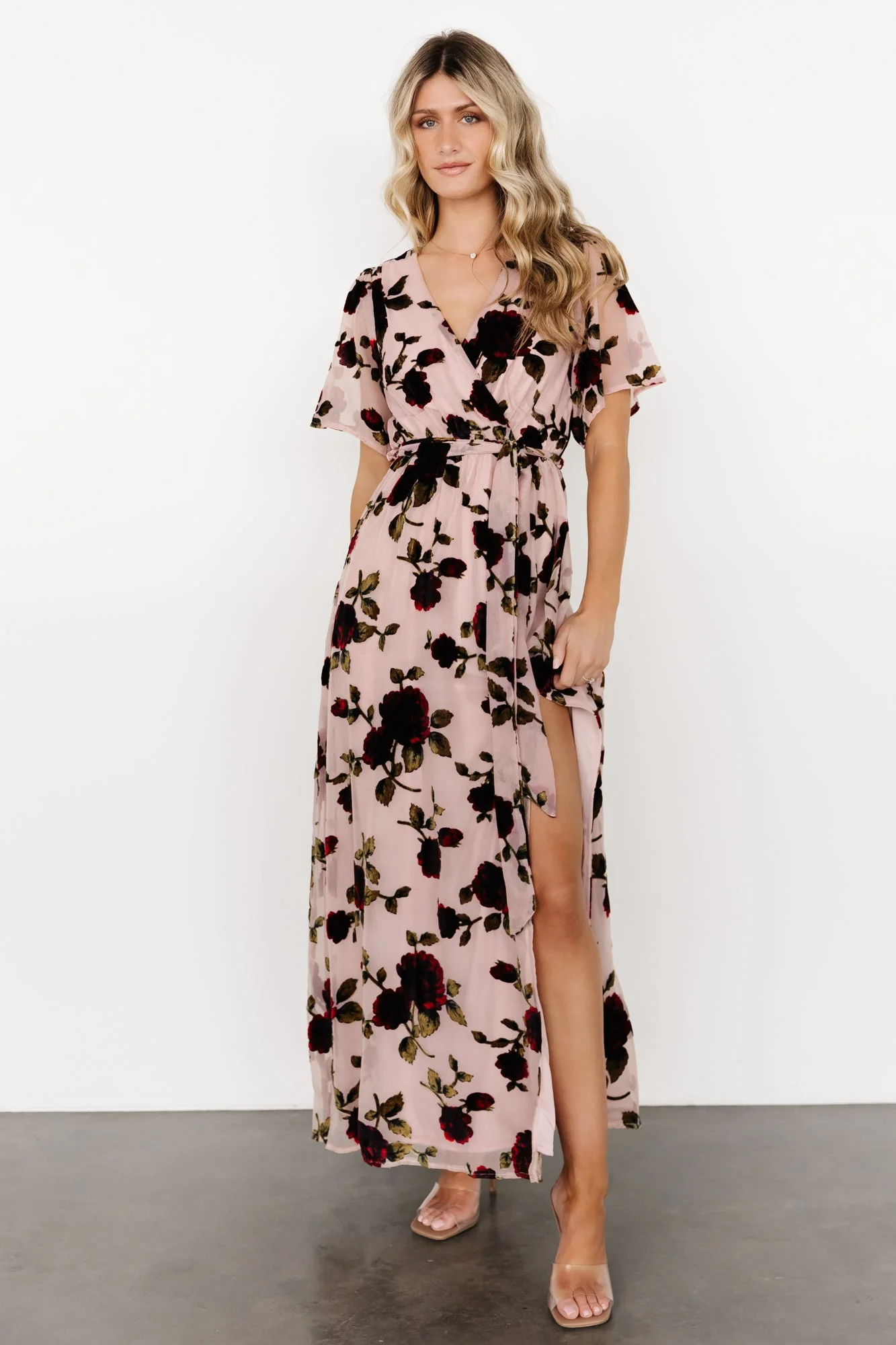 Parisian Velvet Maxi Dress | Blush Rose Floral