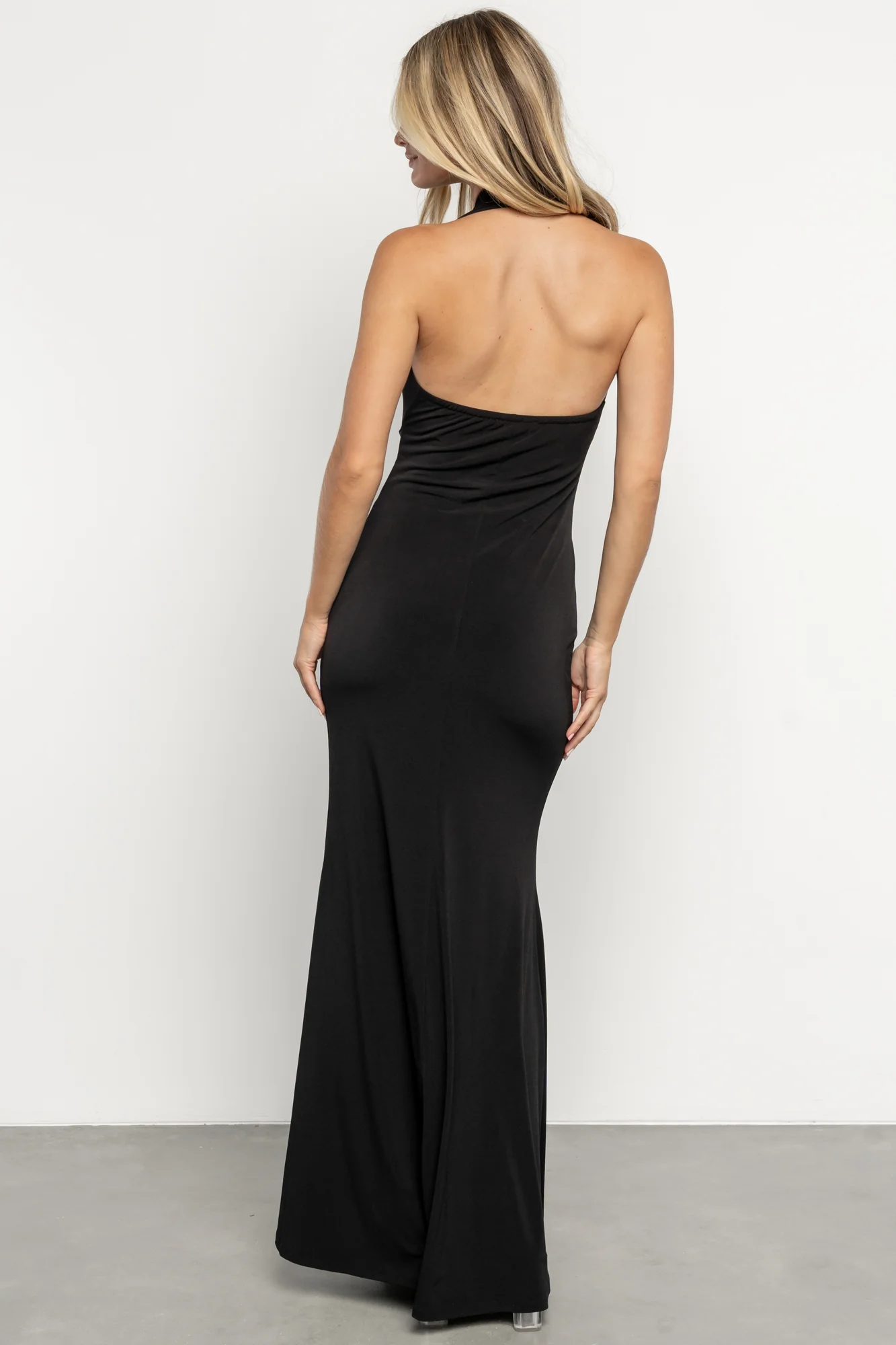 Roma Deep V Halter Gown | Black