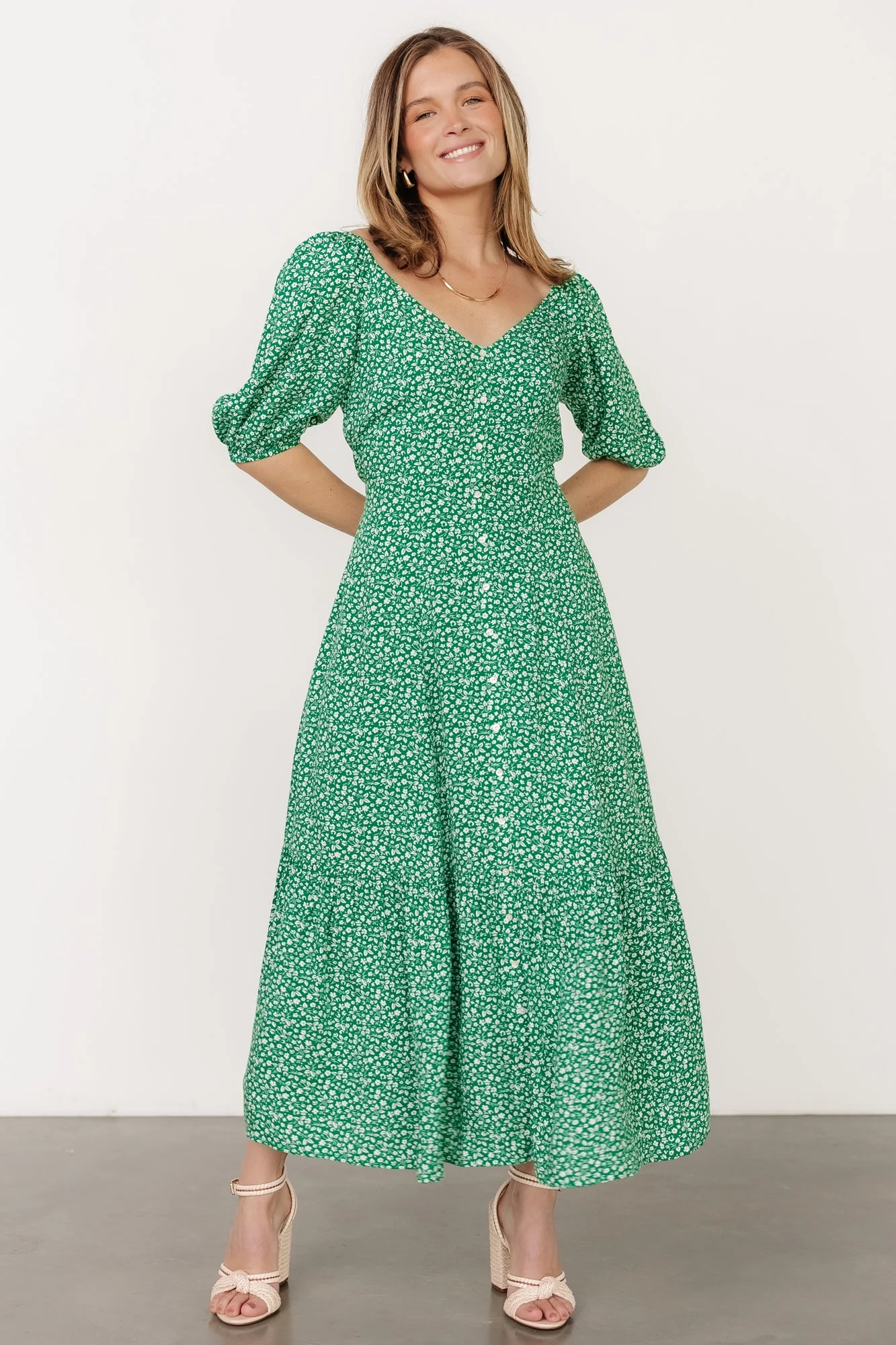 Elisabeth Button Dress | Green Floral