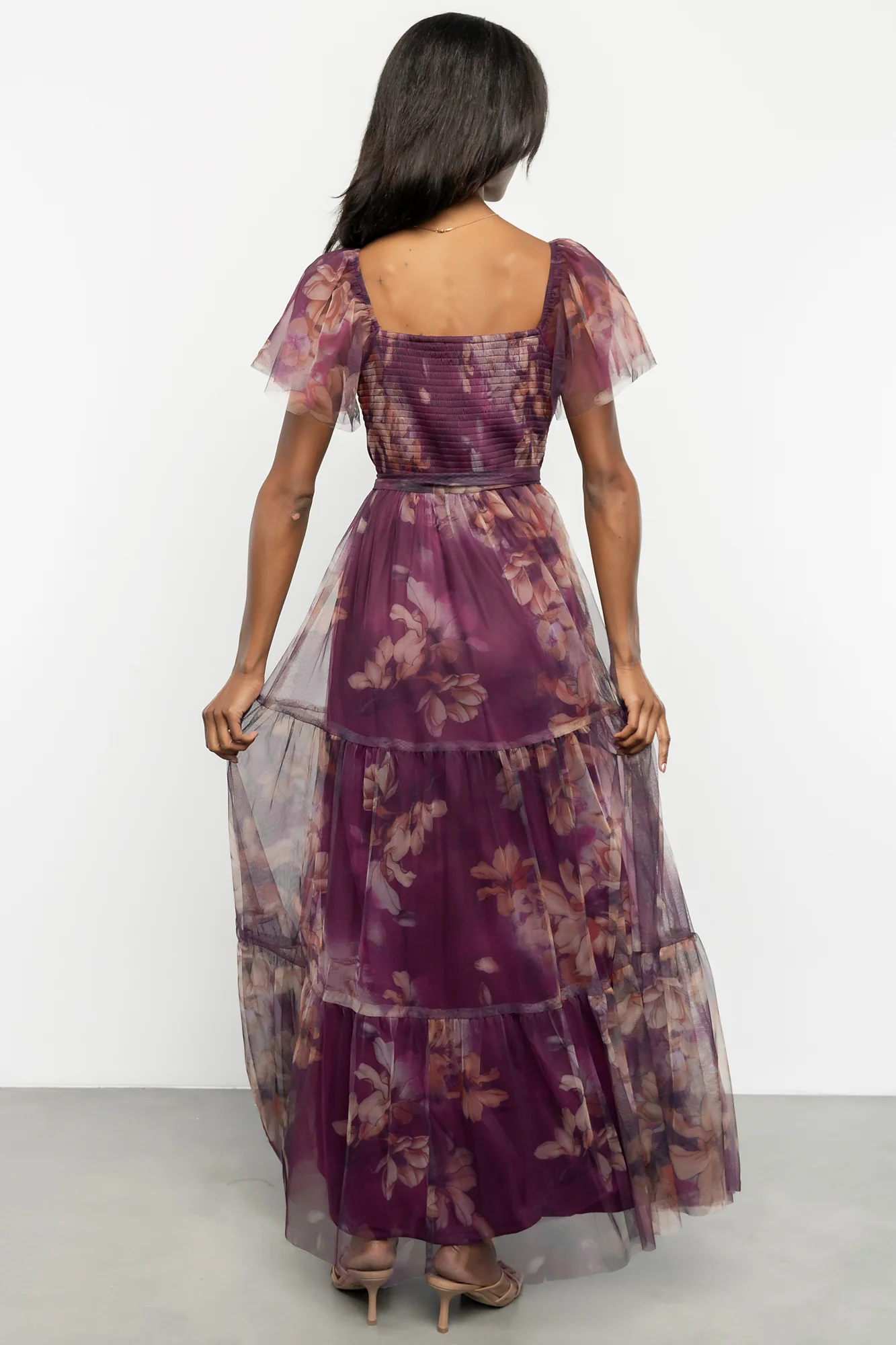 Nicola Tulle Maxi Dress | Aubergine Floral