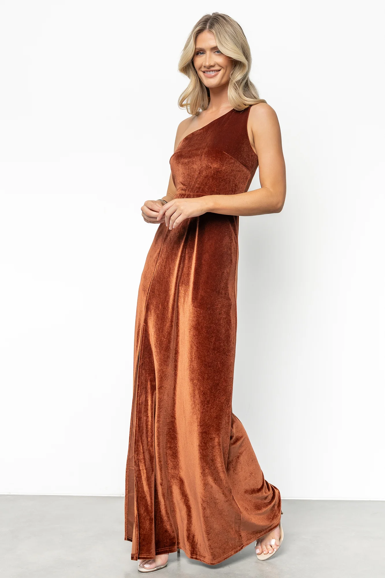 Tatiana Velvet One Shoulder Maxi Dress | Bronze