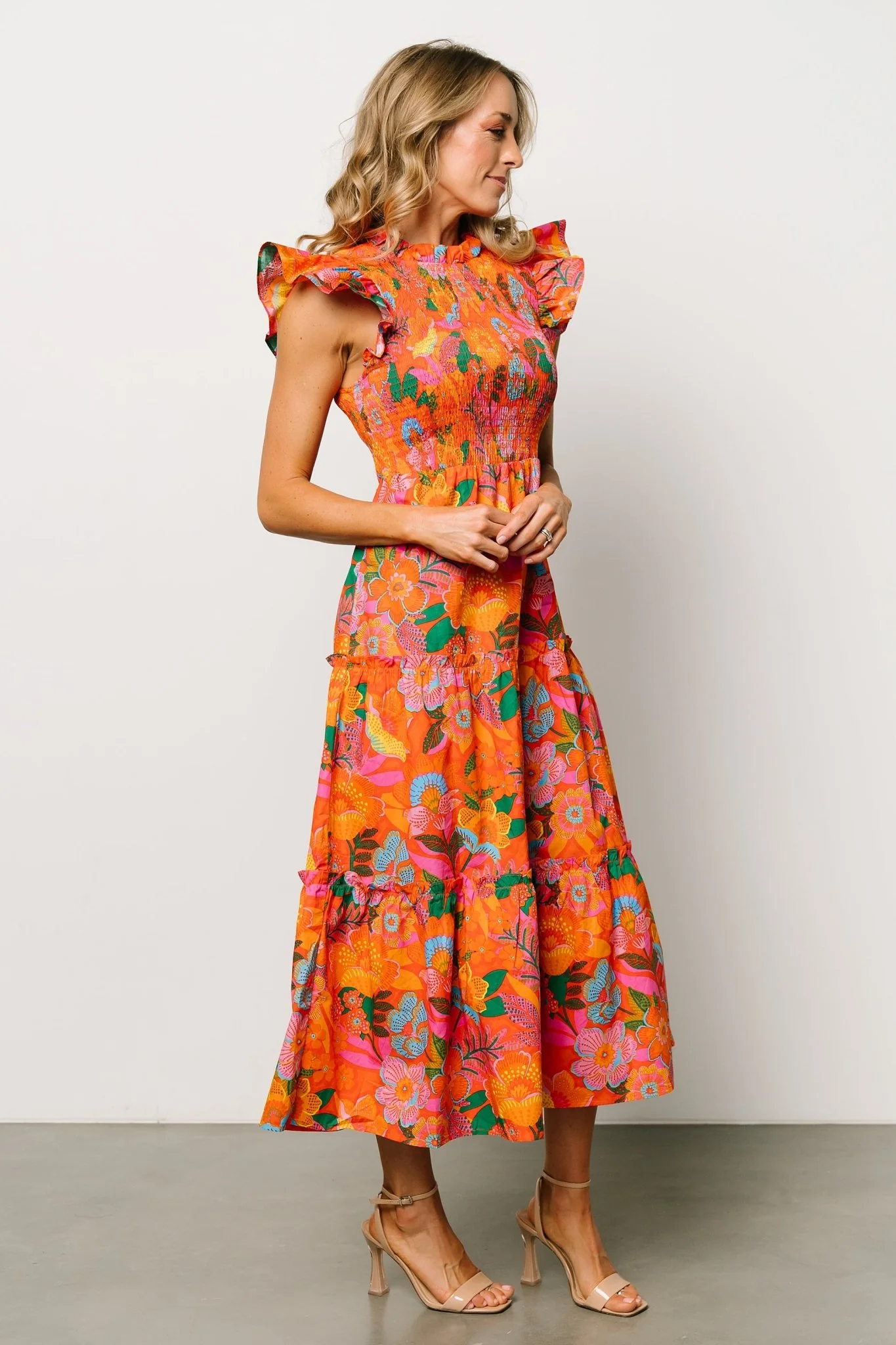 Emily Smocked Tier Dress | Orange Floral