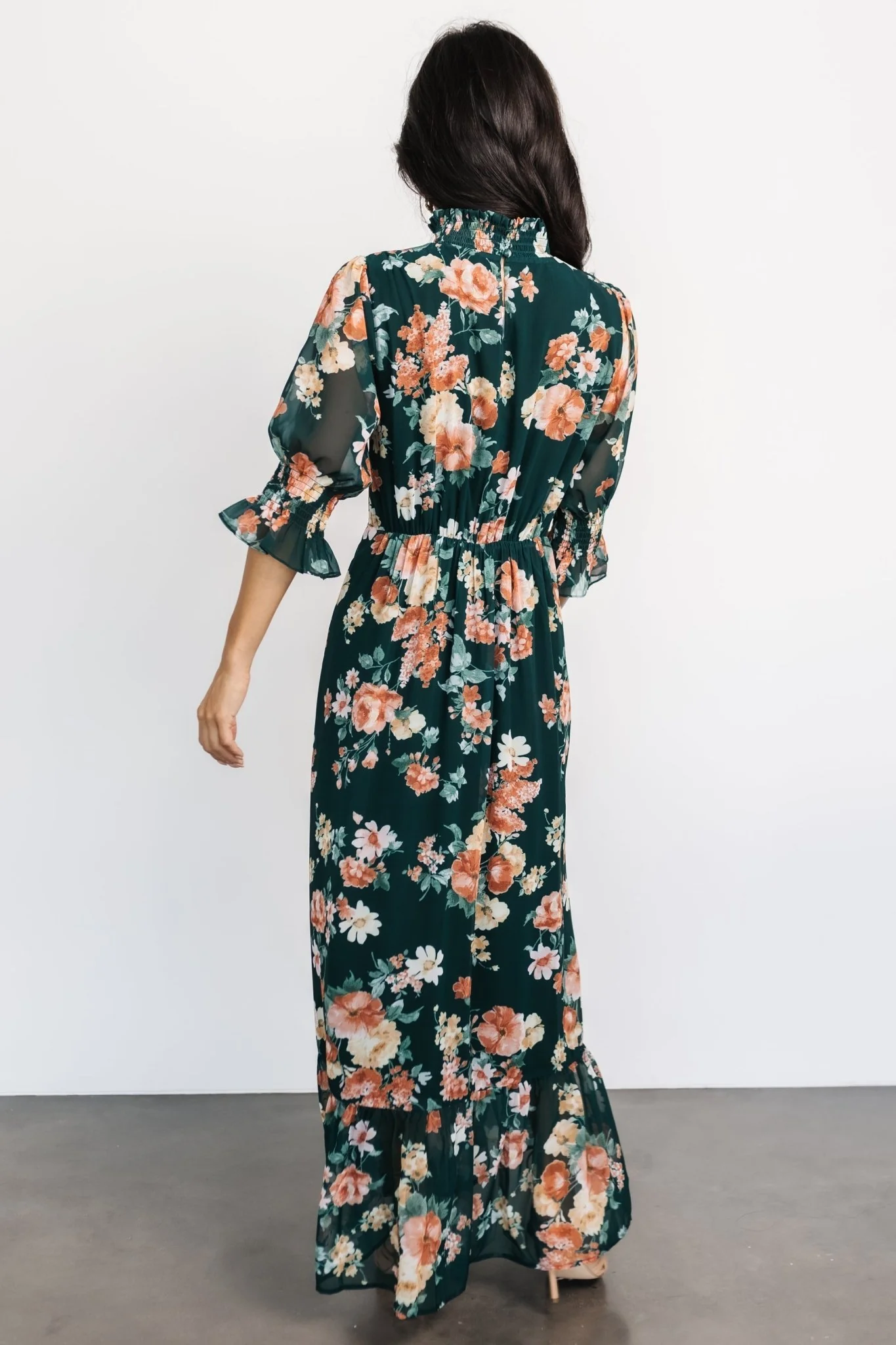 Marie Mock Neck Maxi Dress | Dark Green Floral