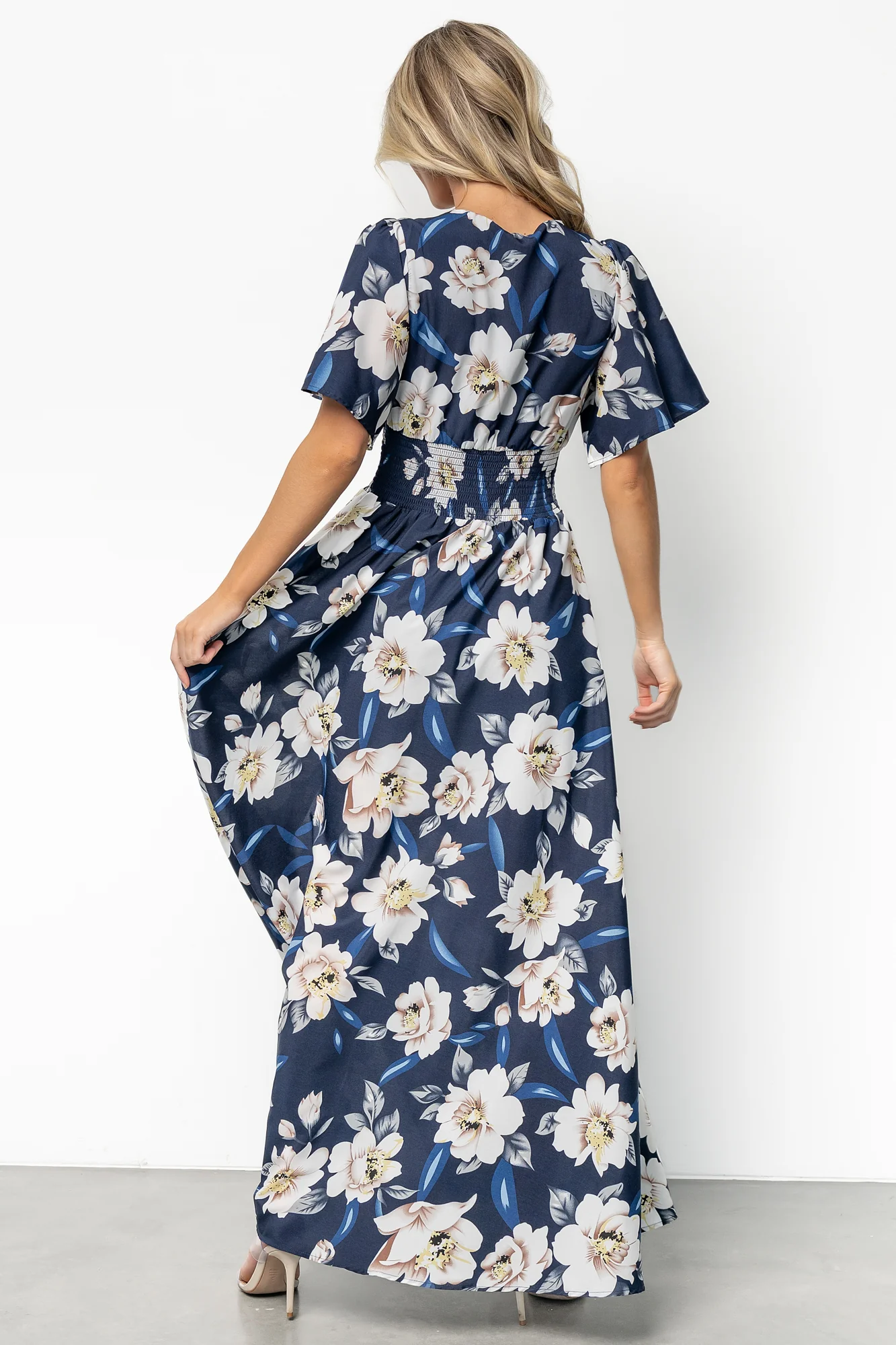 Verona Smocked Maxi Dress | Navy + White Floral