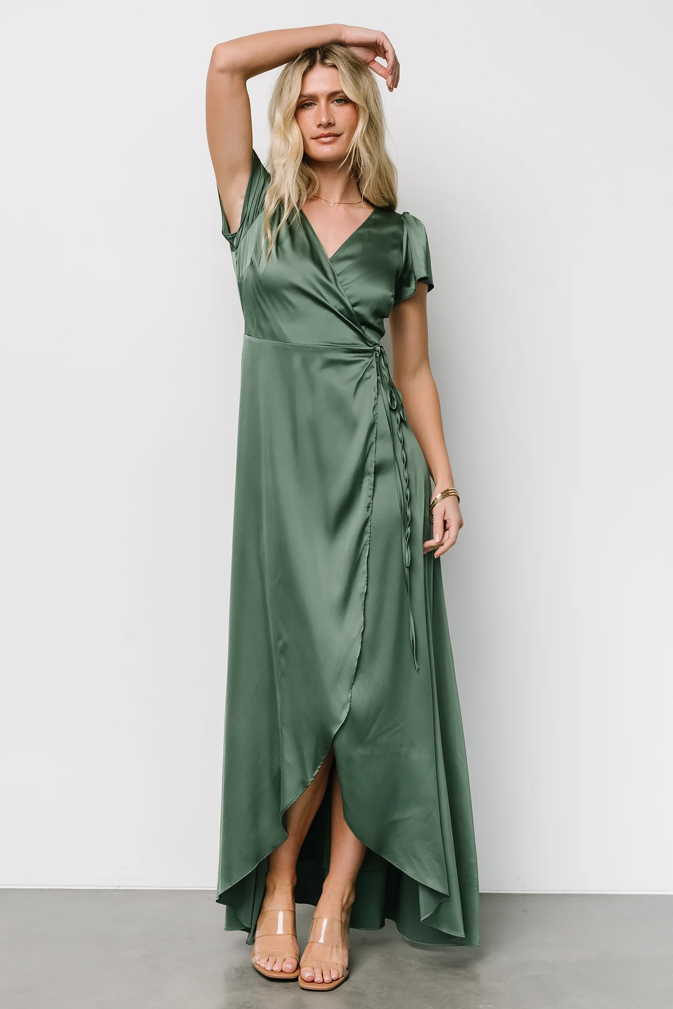 Krystal Satin Wrap Gown | Winter Green