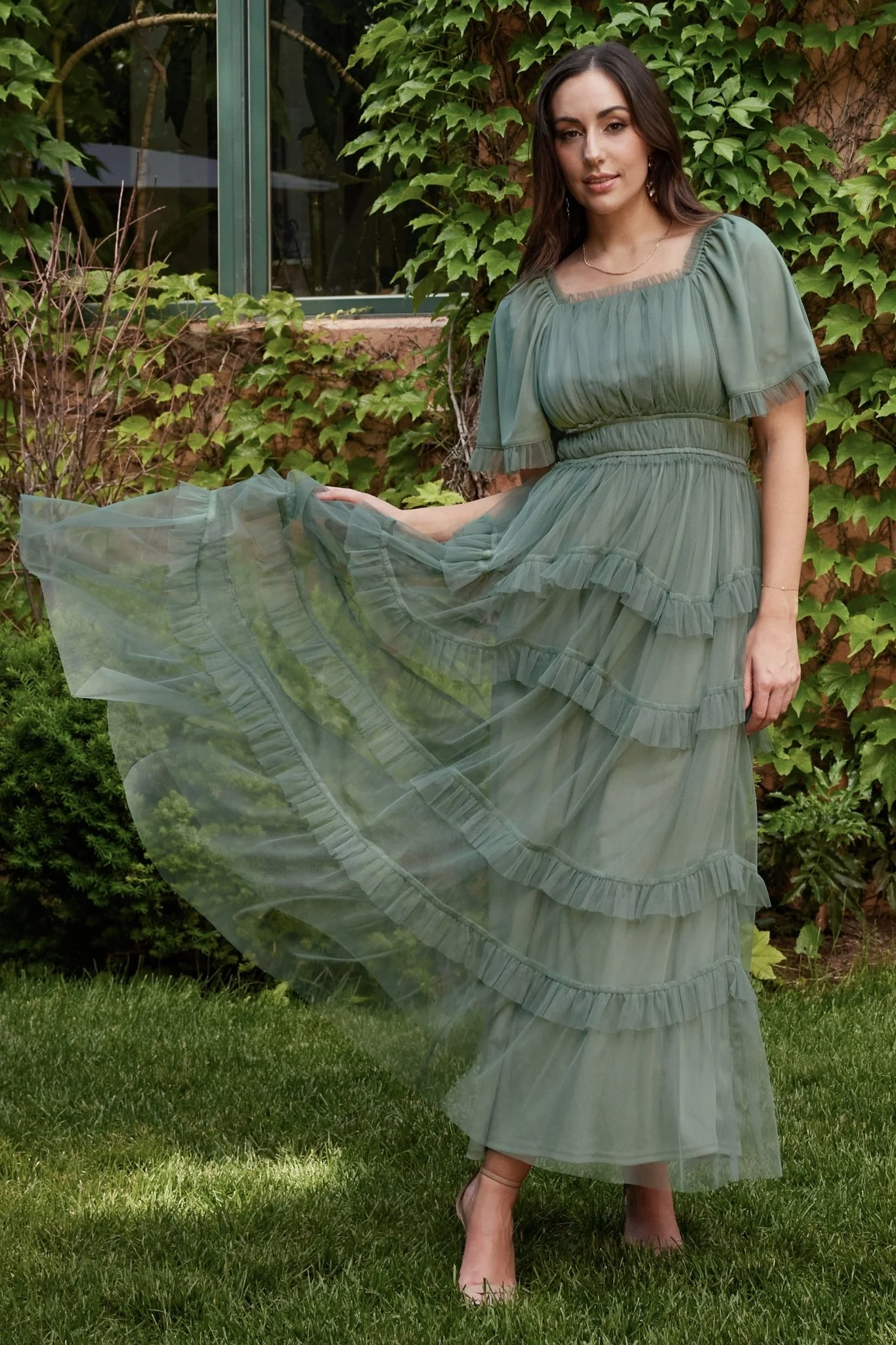 Magdalena Tulle Maxi Dress | Eucalyptus
