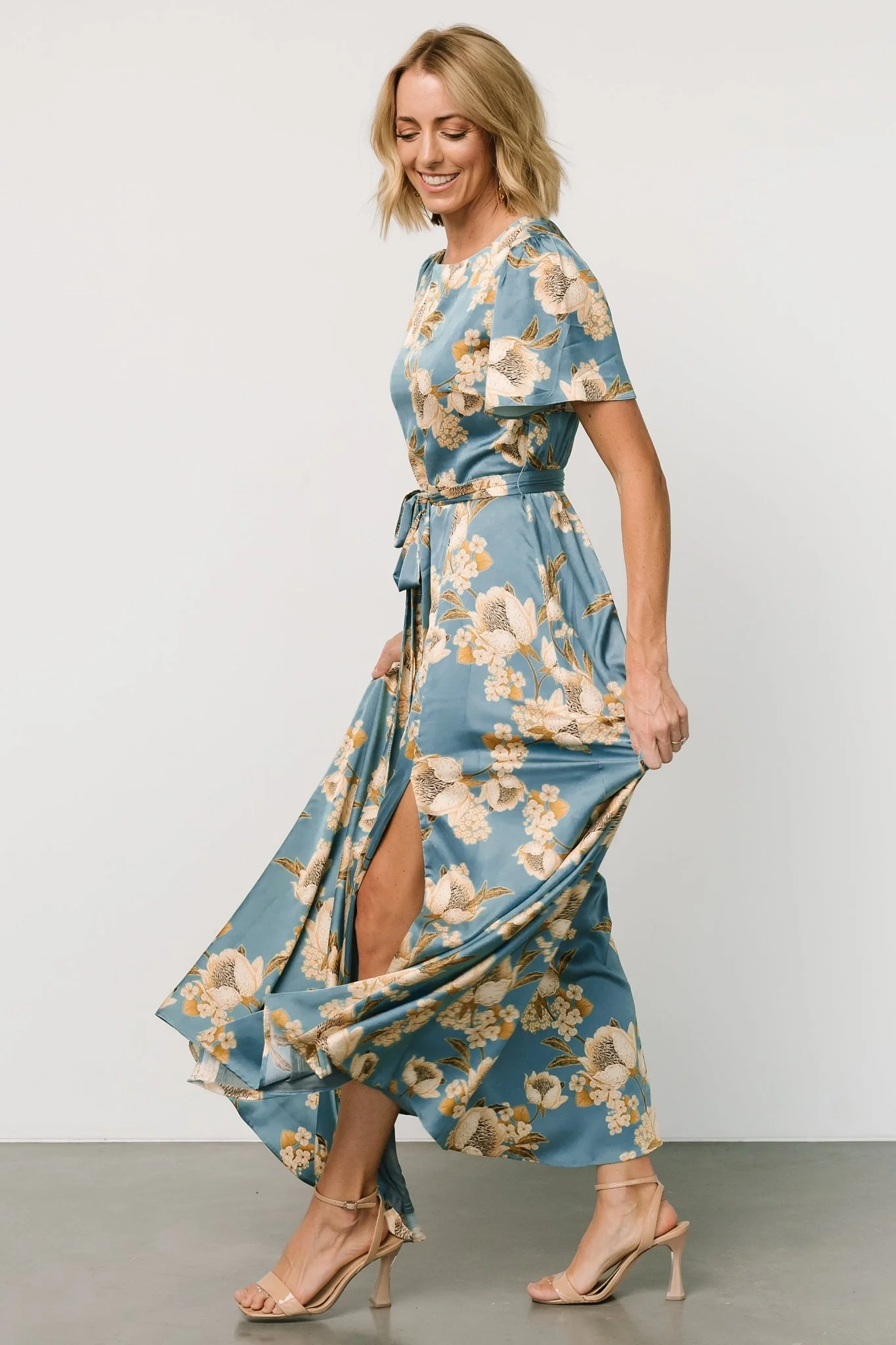 Agnes Satin Maxi Dress | Blue + Gold