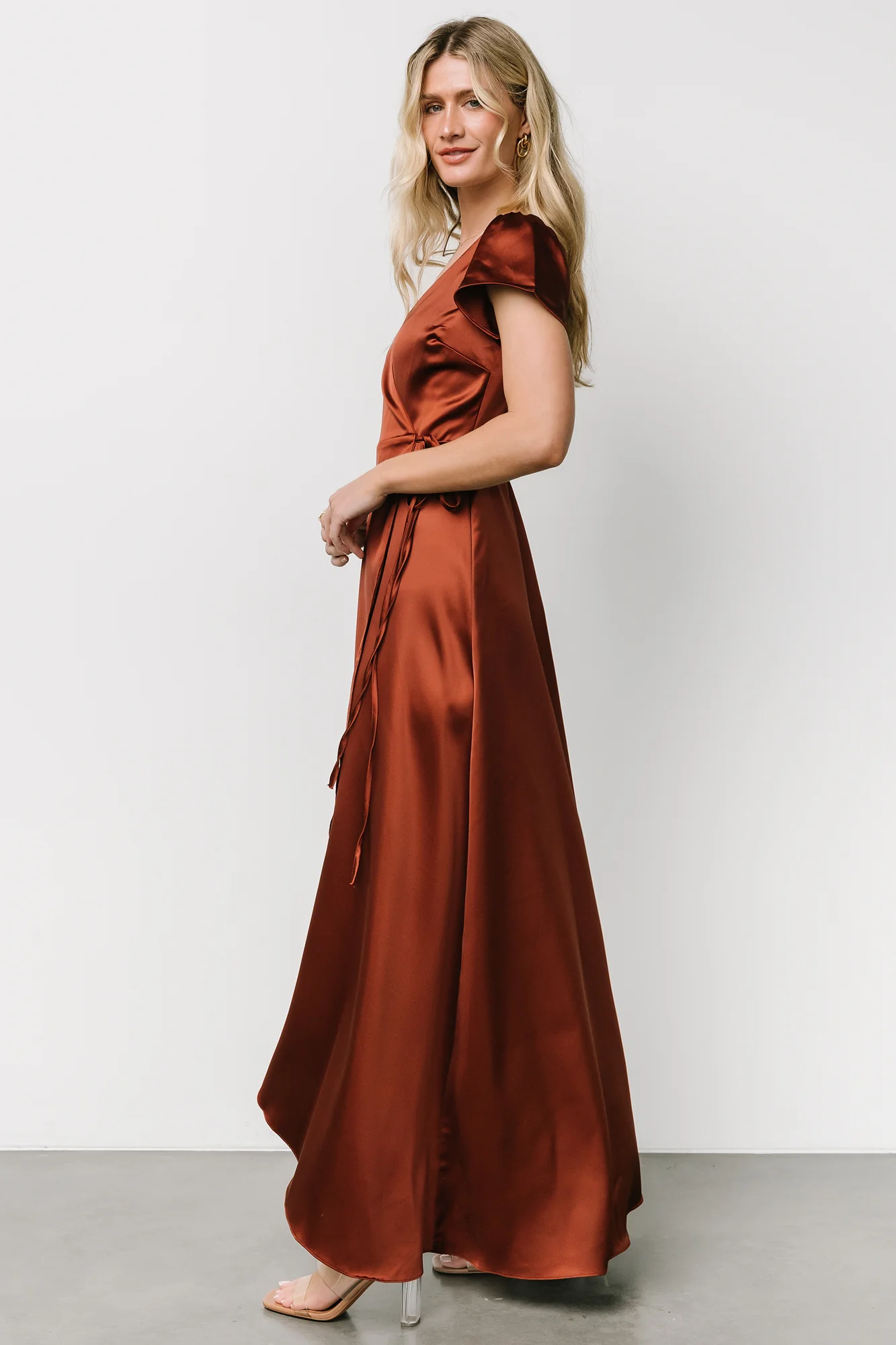 Krystal Satin Wrap Gown | Cinnamon