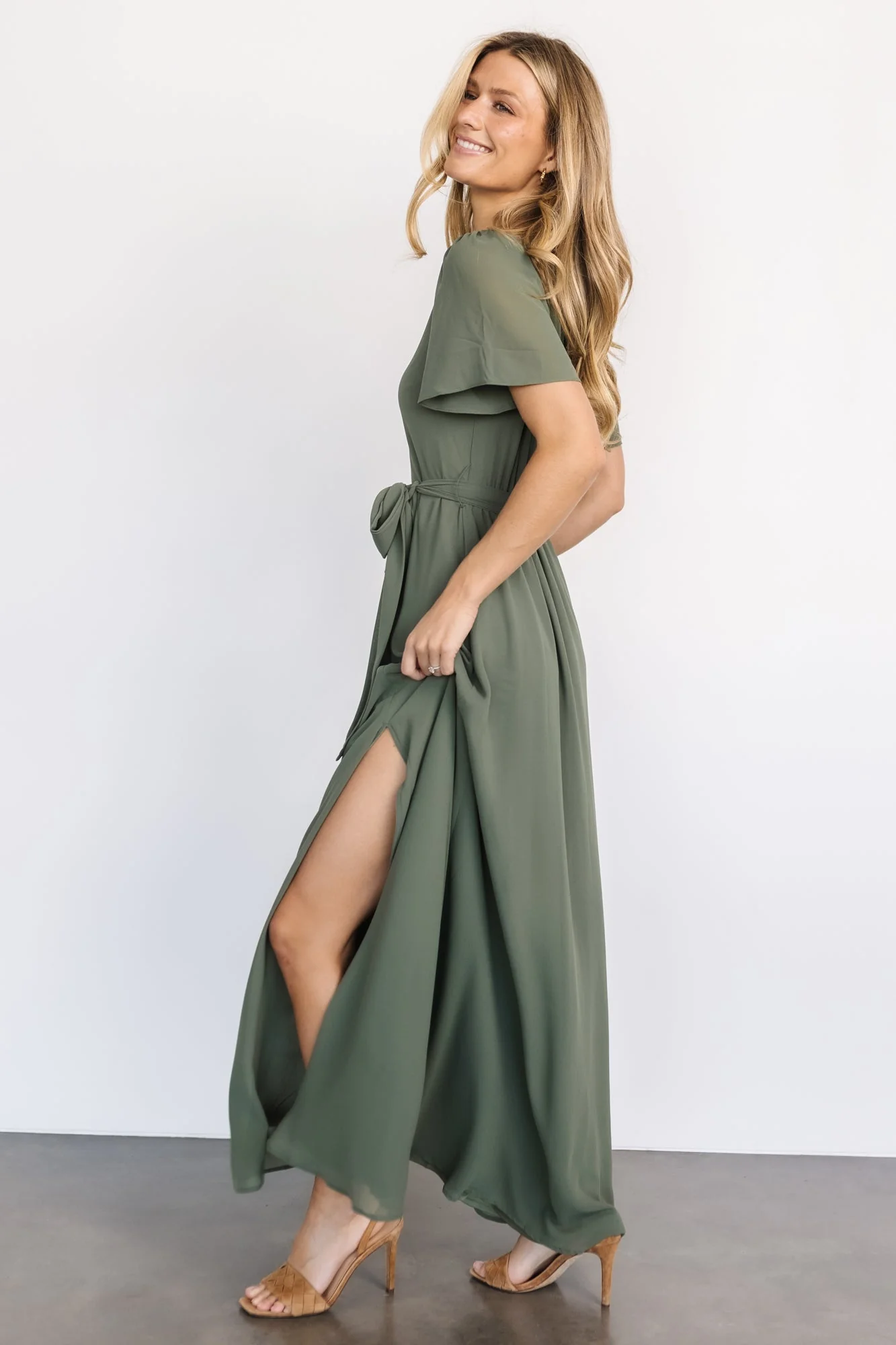 Naomi Short Sleeve Maxi Dress | Dark Sage