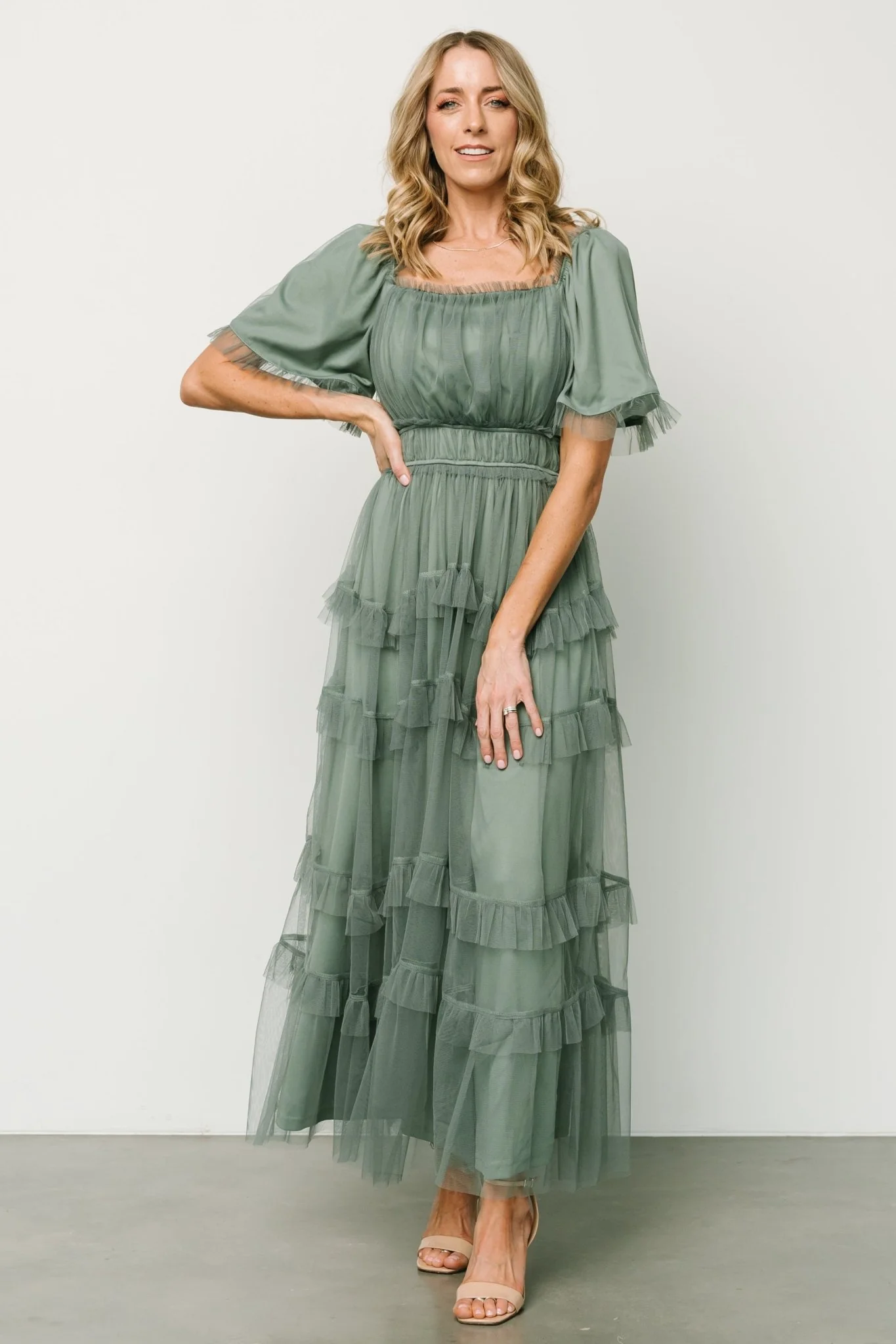 Magdalena Tulle Maxi Dress | Eucalyptus