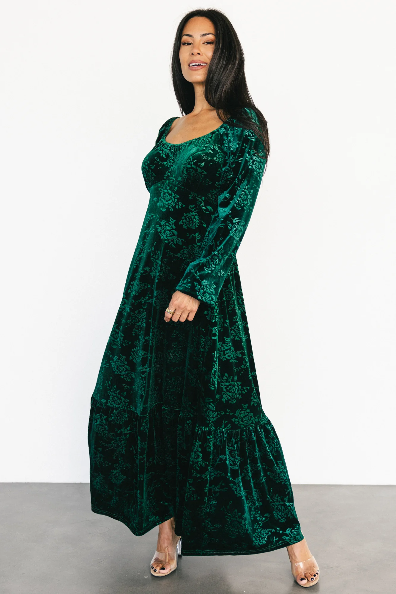 Audra Velvet Embossed Maxi Dress | Emerald