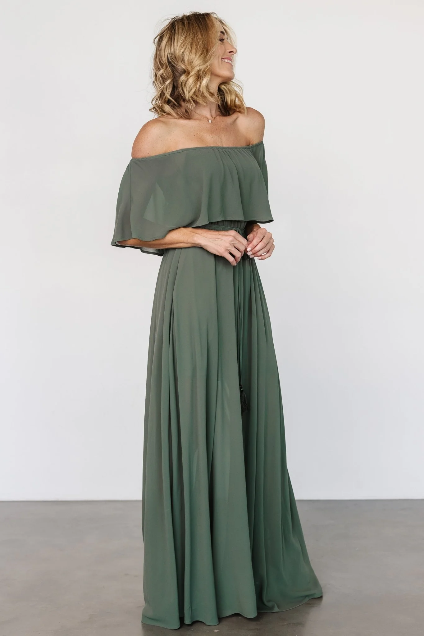 Victoria Off Shoulder Maxi Dress | Dark Sage