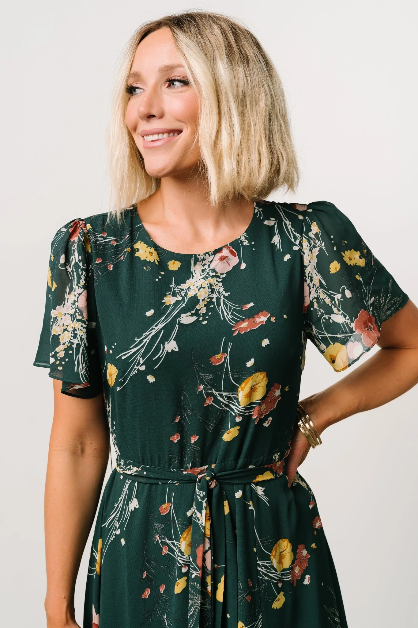 Naomi Short Sleeve Maxi Dress | Dark Green Floral