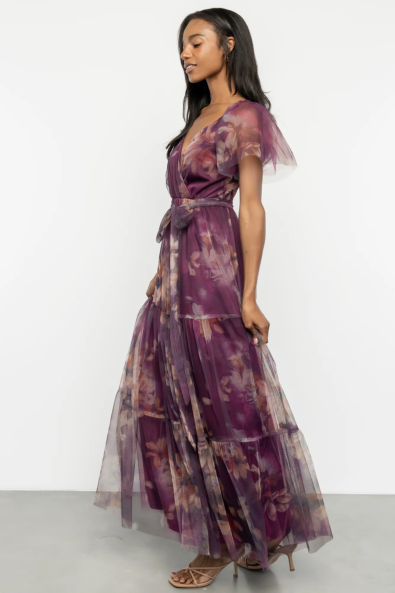 Nicola Tulle Maxi Dress | Aubergine Floral