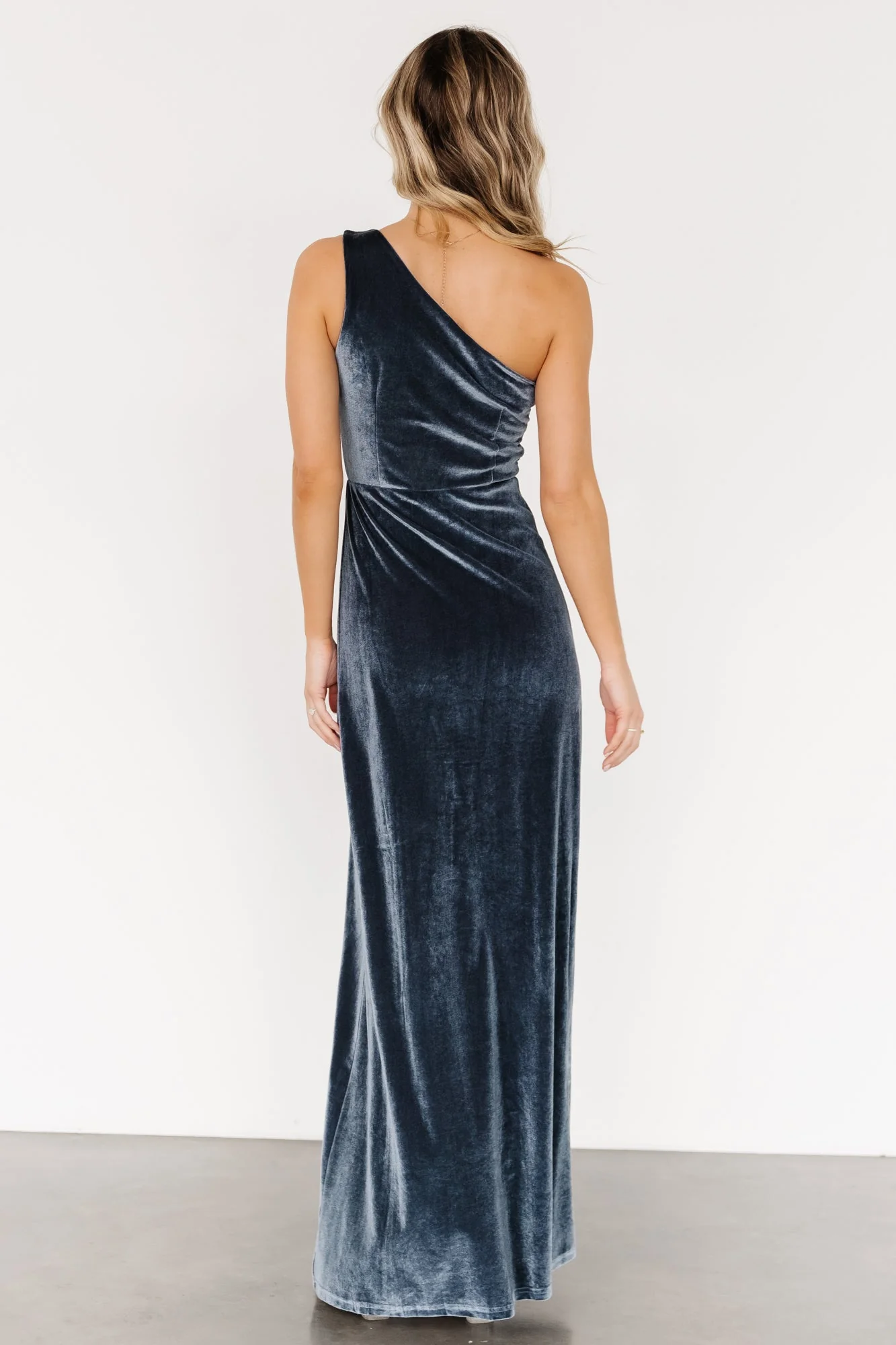 Tatiana Velvet One Shoulder Maxi Dress | Slate Blue