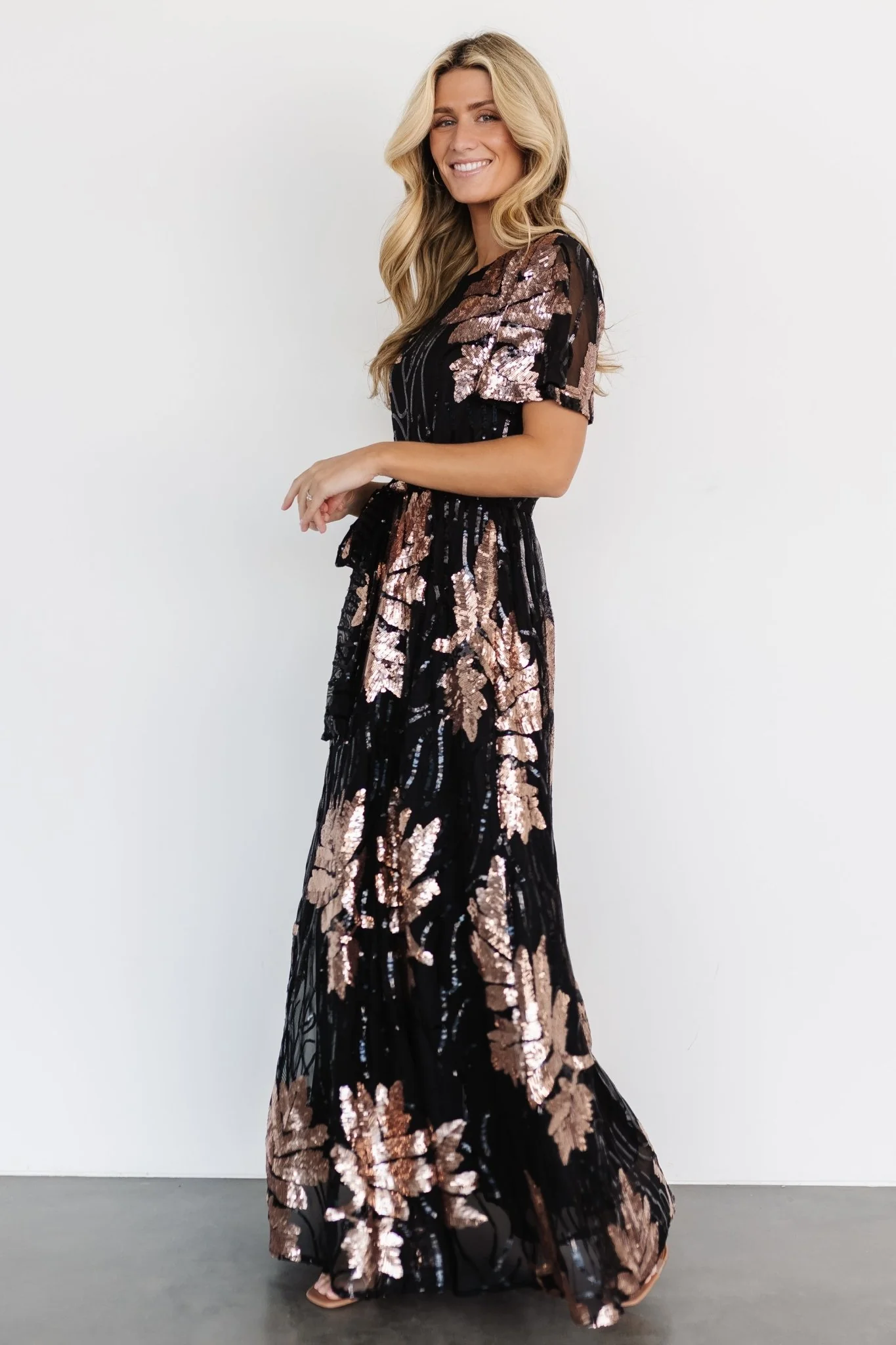 Muse Sequin Maxi Dress | Black + Rose