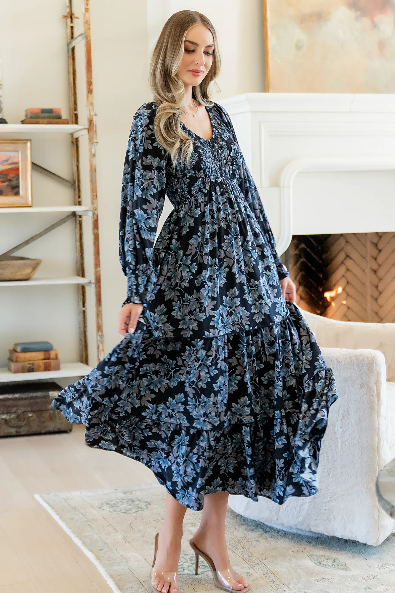 Rayna Smocked Dress | Midnight + Blue Floral