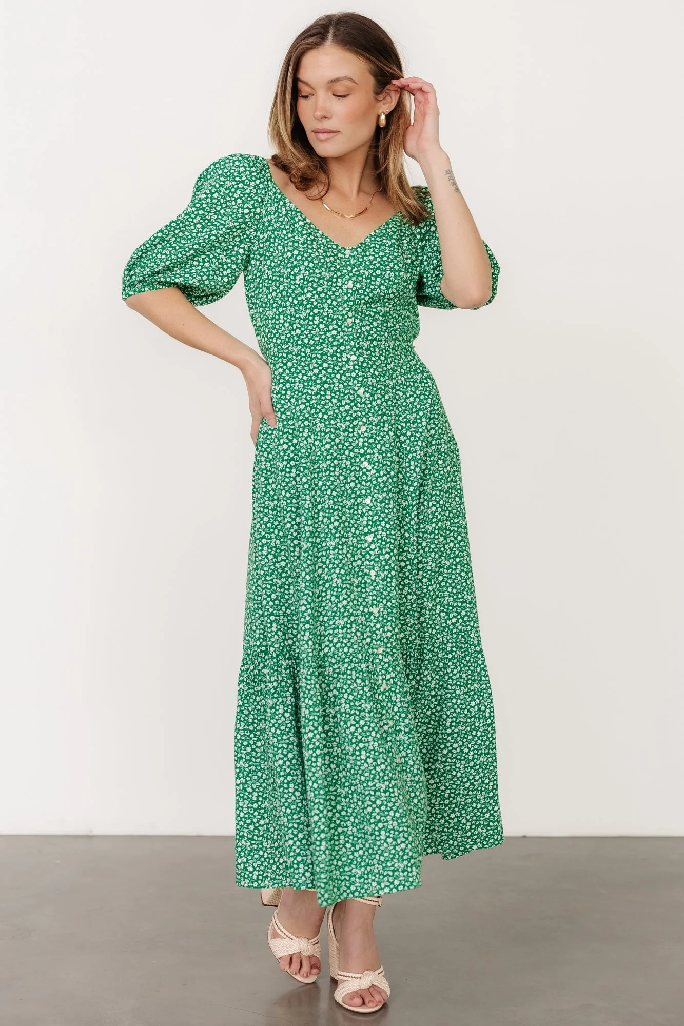 Elisabeth Button Dress | Green Floral