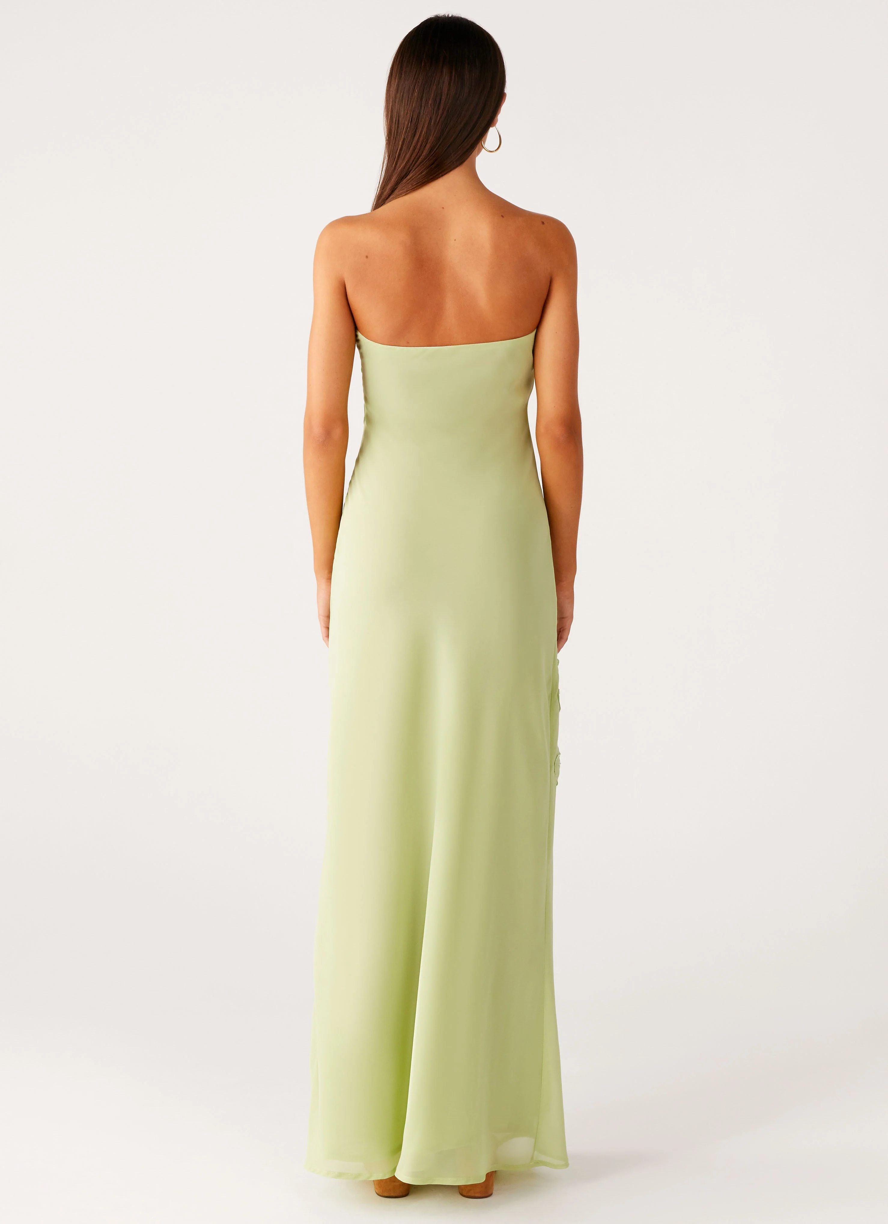 Sassafras Beaded Flower Strapless Maxi Dress - Lime