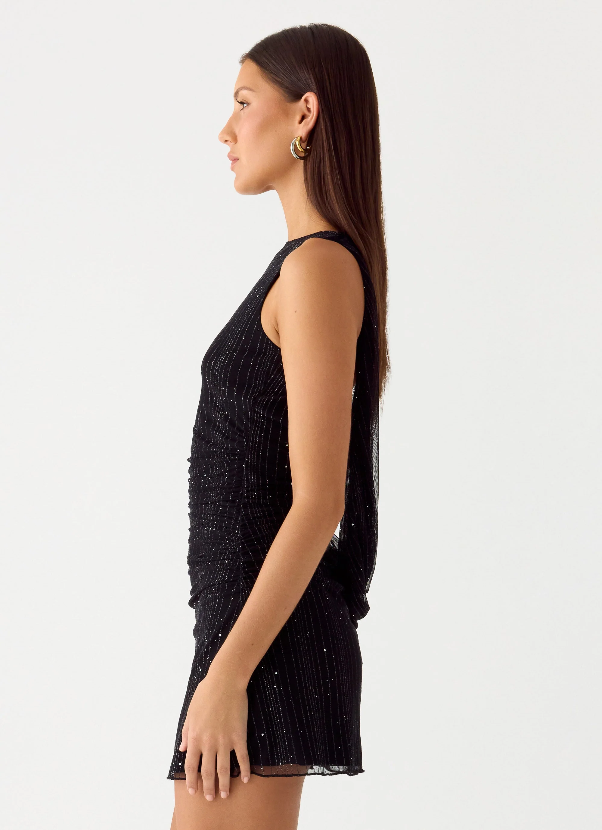 Portofino Sparkle Mesh Mini Dress - Black