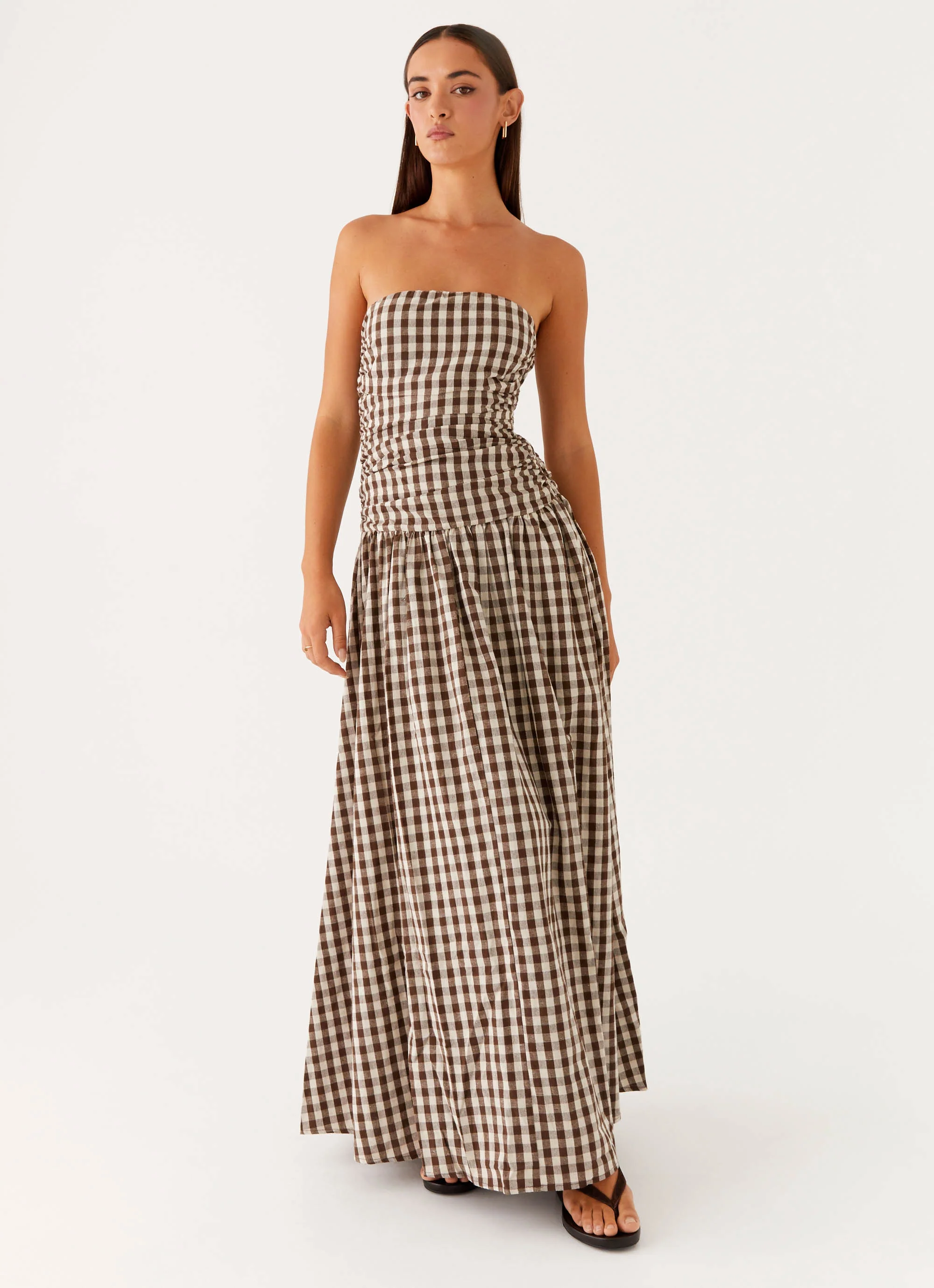 Carmel Maxi Dress - Brown Gingham