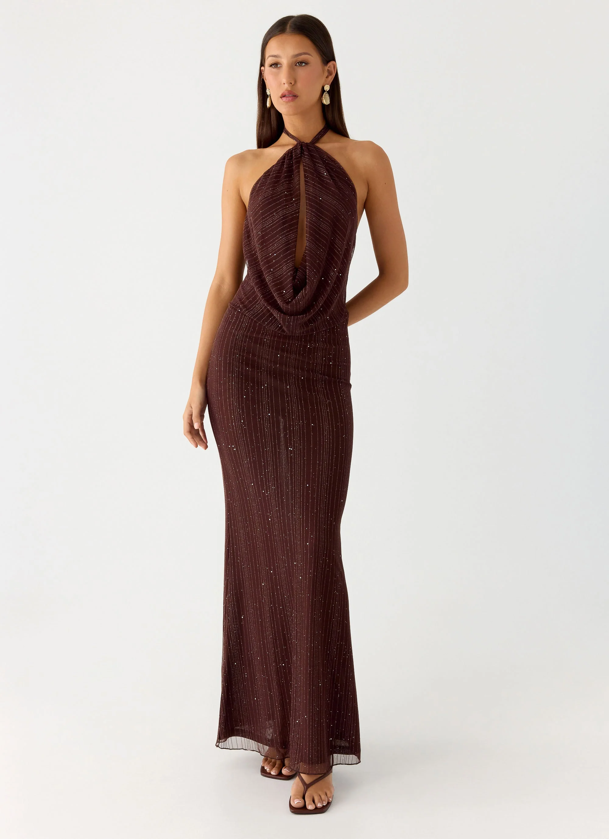 Haylan Sparkle Mesh Maxi Dress - Chocolate