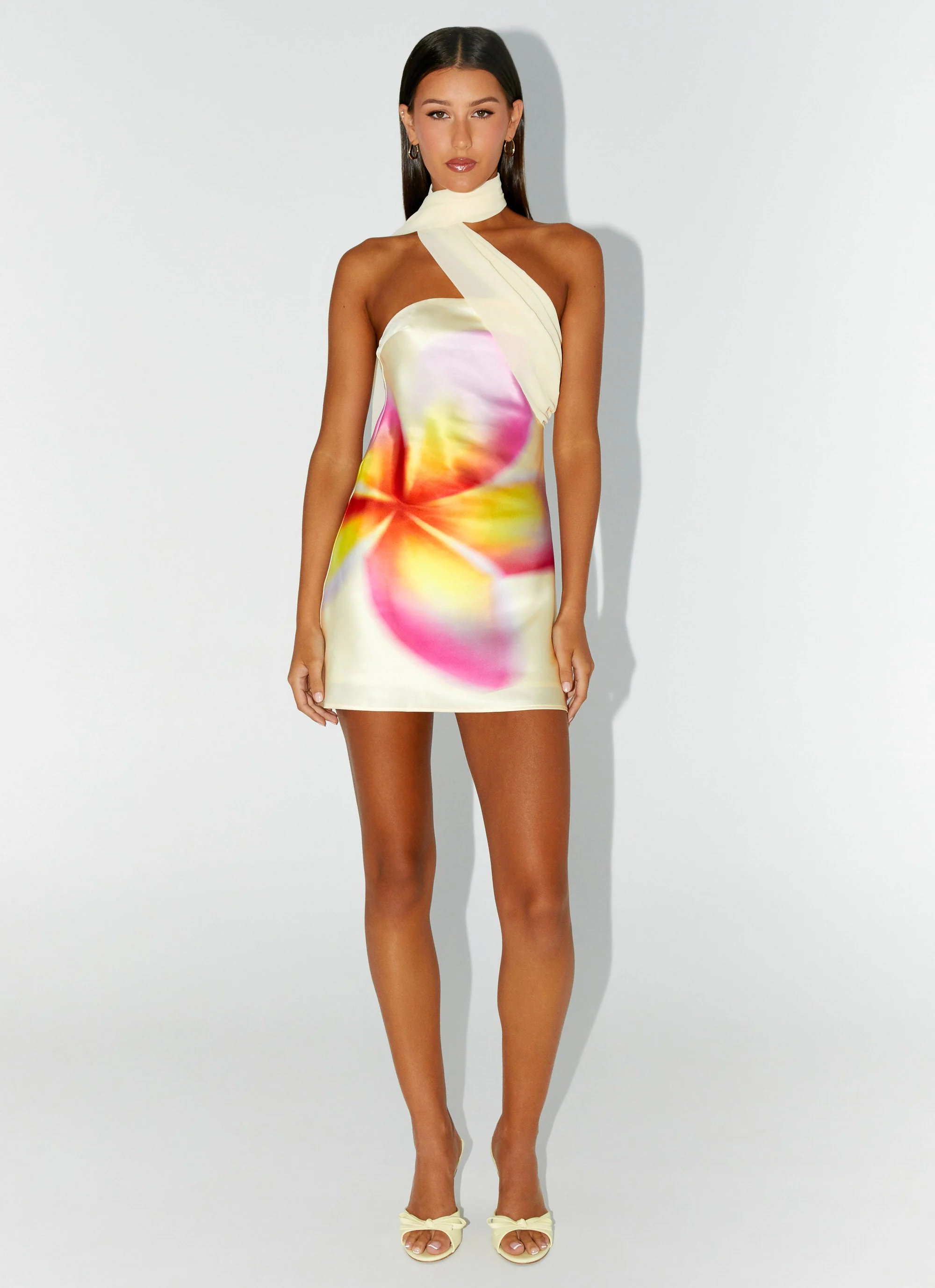 Isa Scarf Satin Mini Dress - Frangipani Yellow