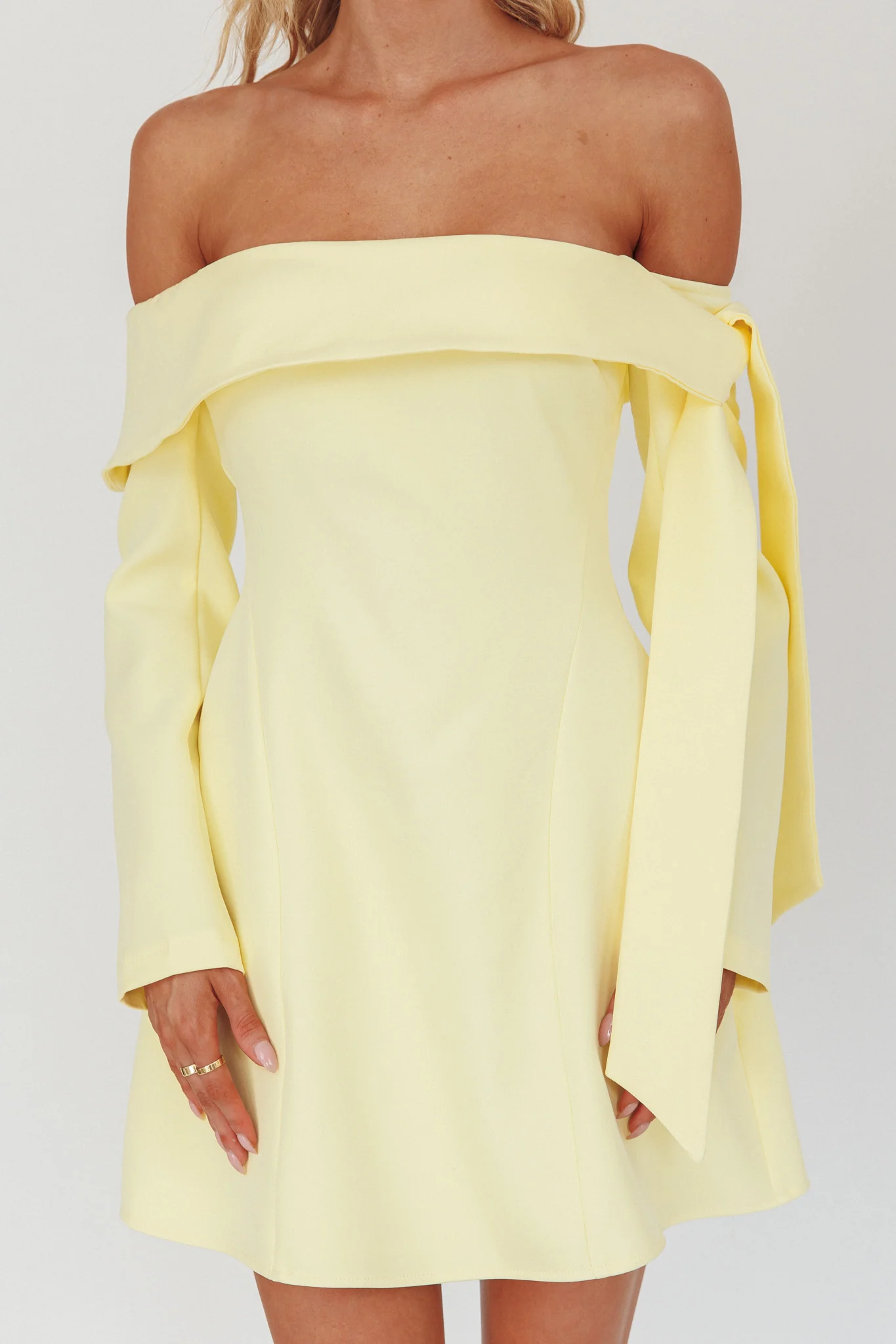 Aurora Sky Off-Shoulder Tie Mini Dress Lemon