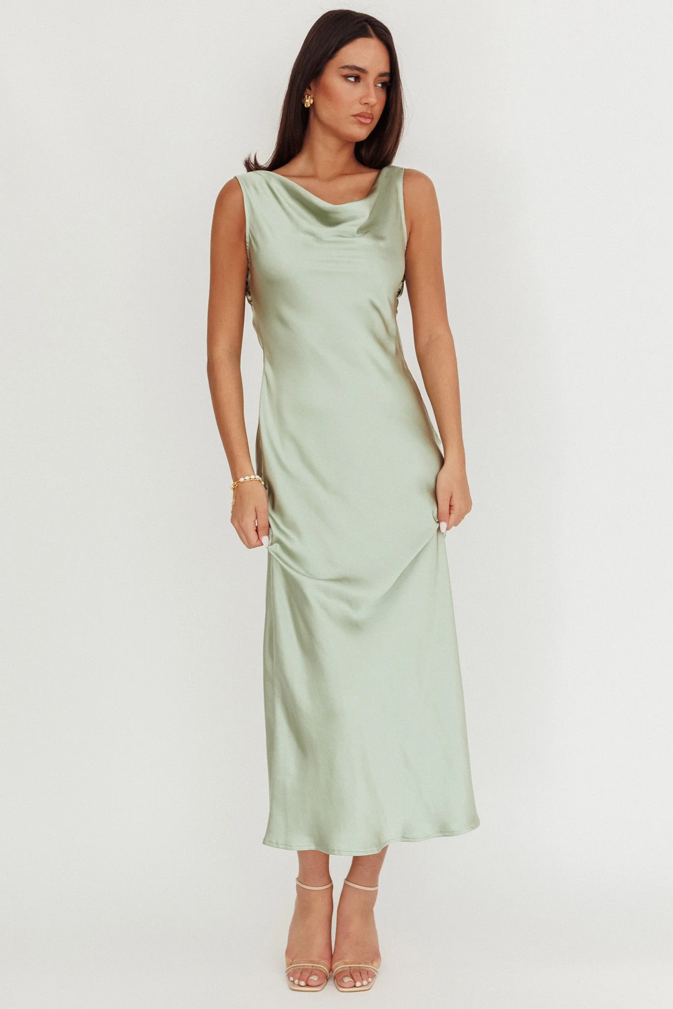 Take Care Backless Sash Maxi Dress Pistachio