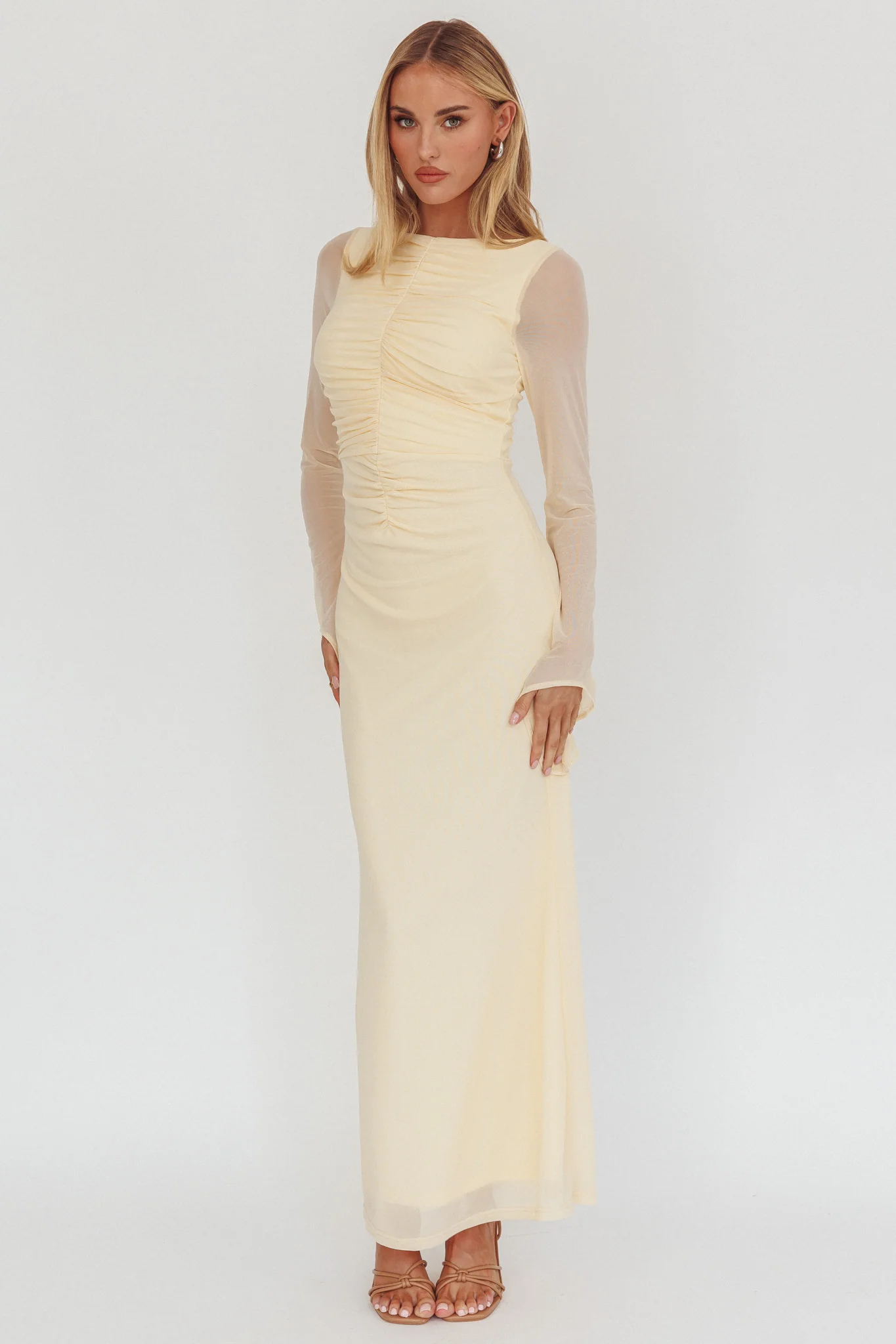 Luna Love Long Sleeve Mesh Maxi Dress Cream