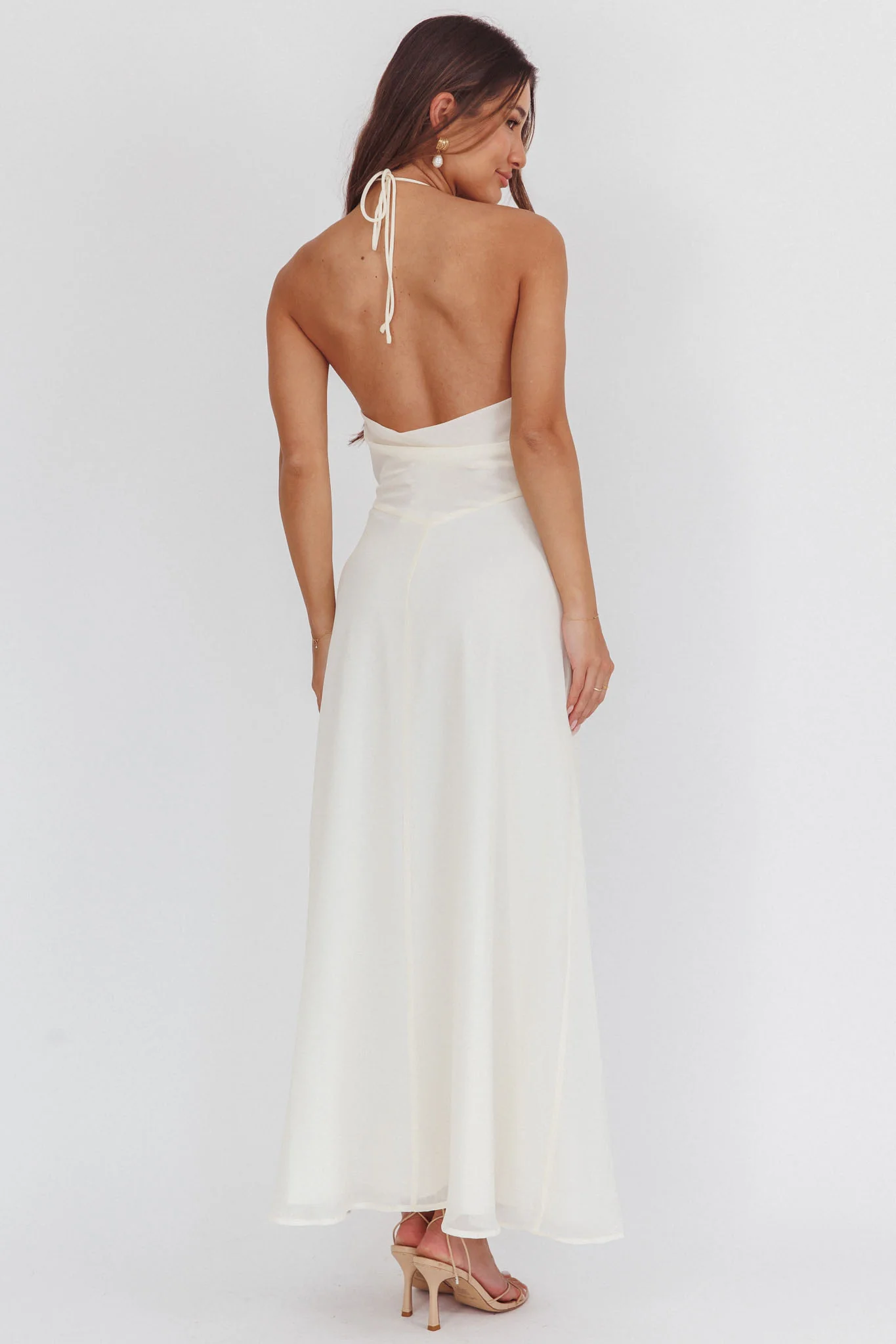 Petronilla Rosette Halterneck Maxi Dress Eggshell