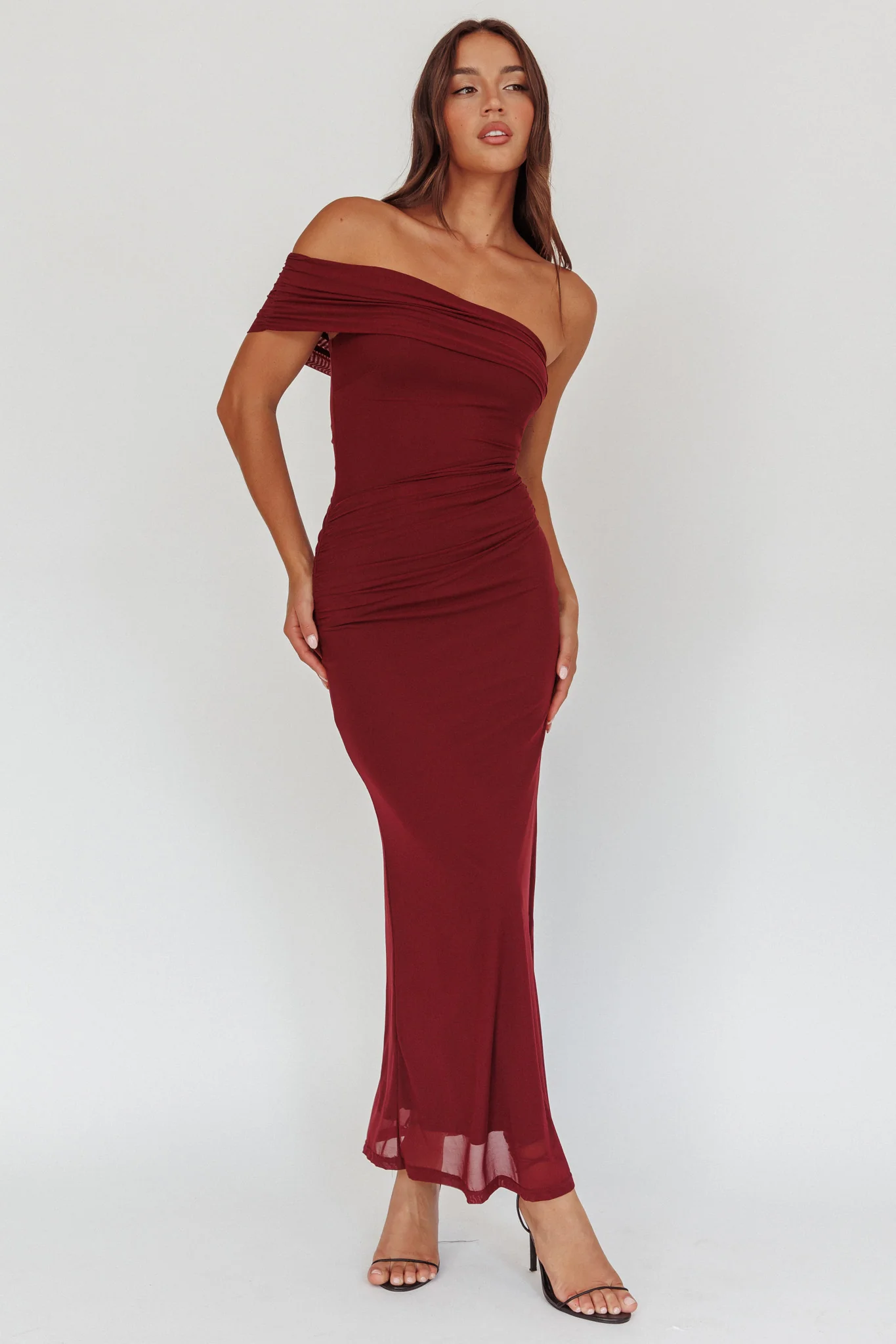 Gala One-Shoulder Maxi Dress Wine