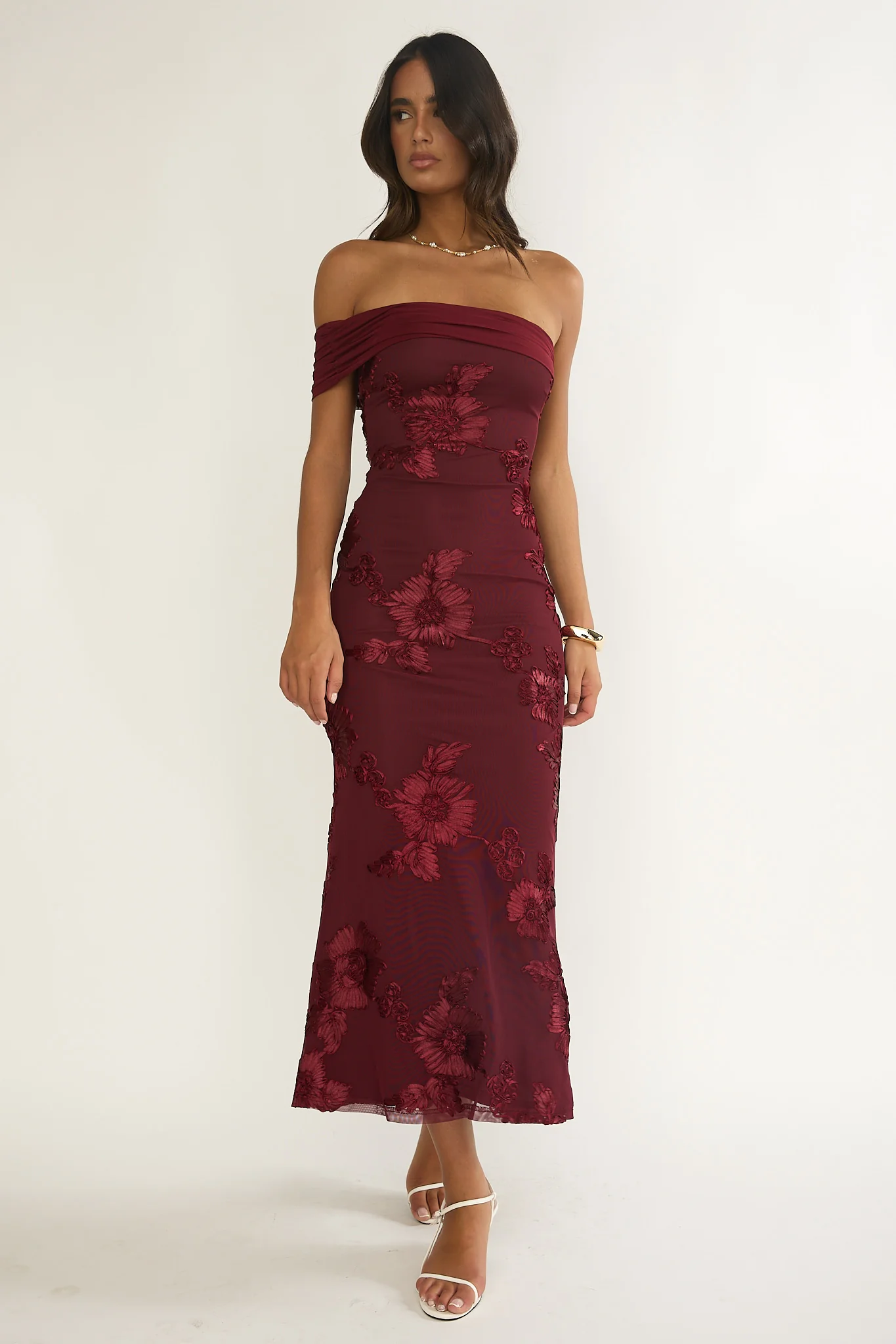 Gala One-Shoulder Maxi Dress Embellished Wine