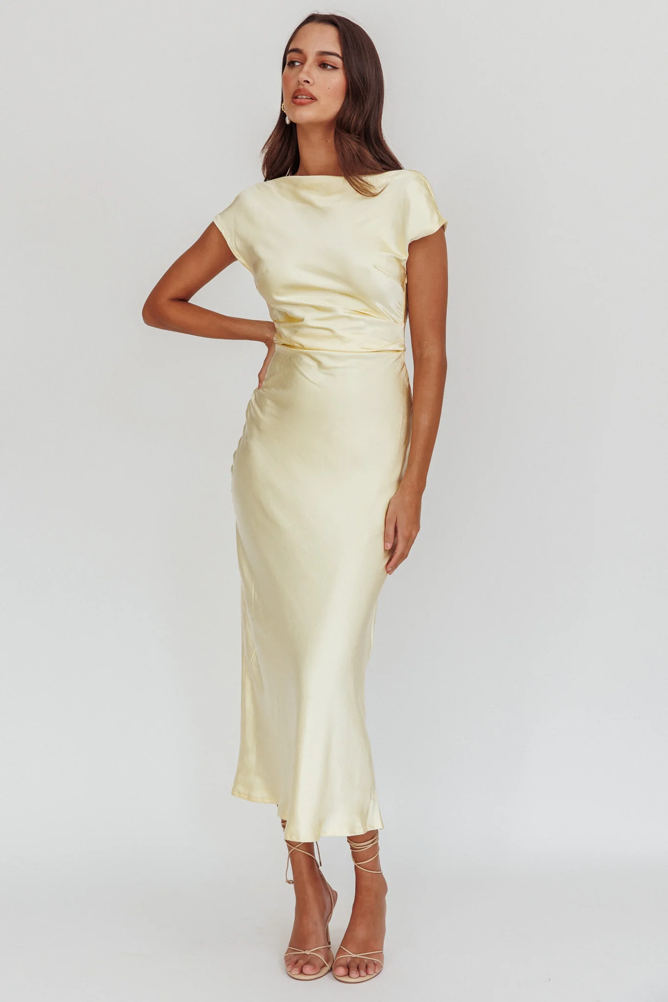 Loveland Cap Sleeve Cowl Back Midi Dress Butter