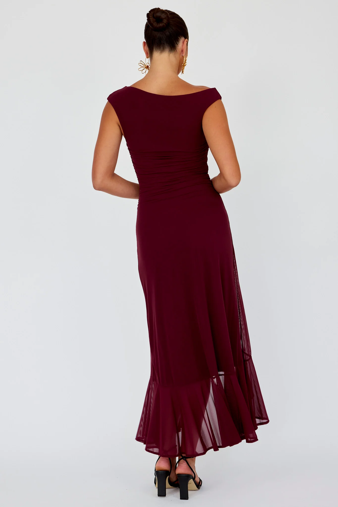 Moonlit Magic Asymmetric Neckline Maxi Dress Wine