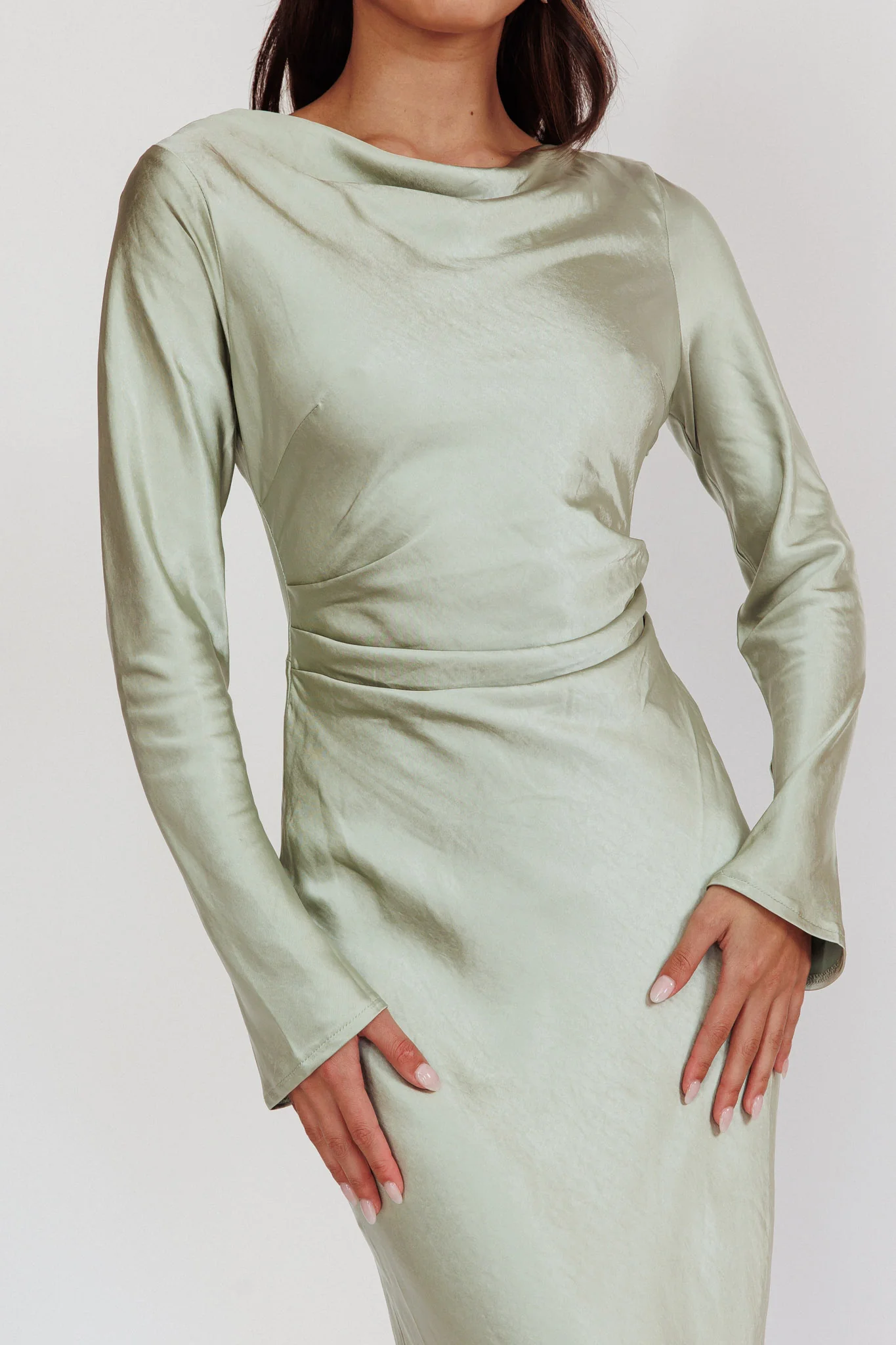 Loveland Cowl Back Midi Dress Sage