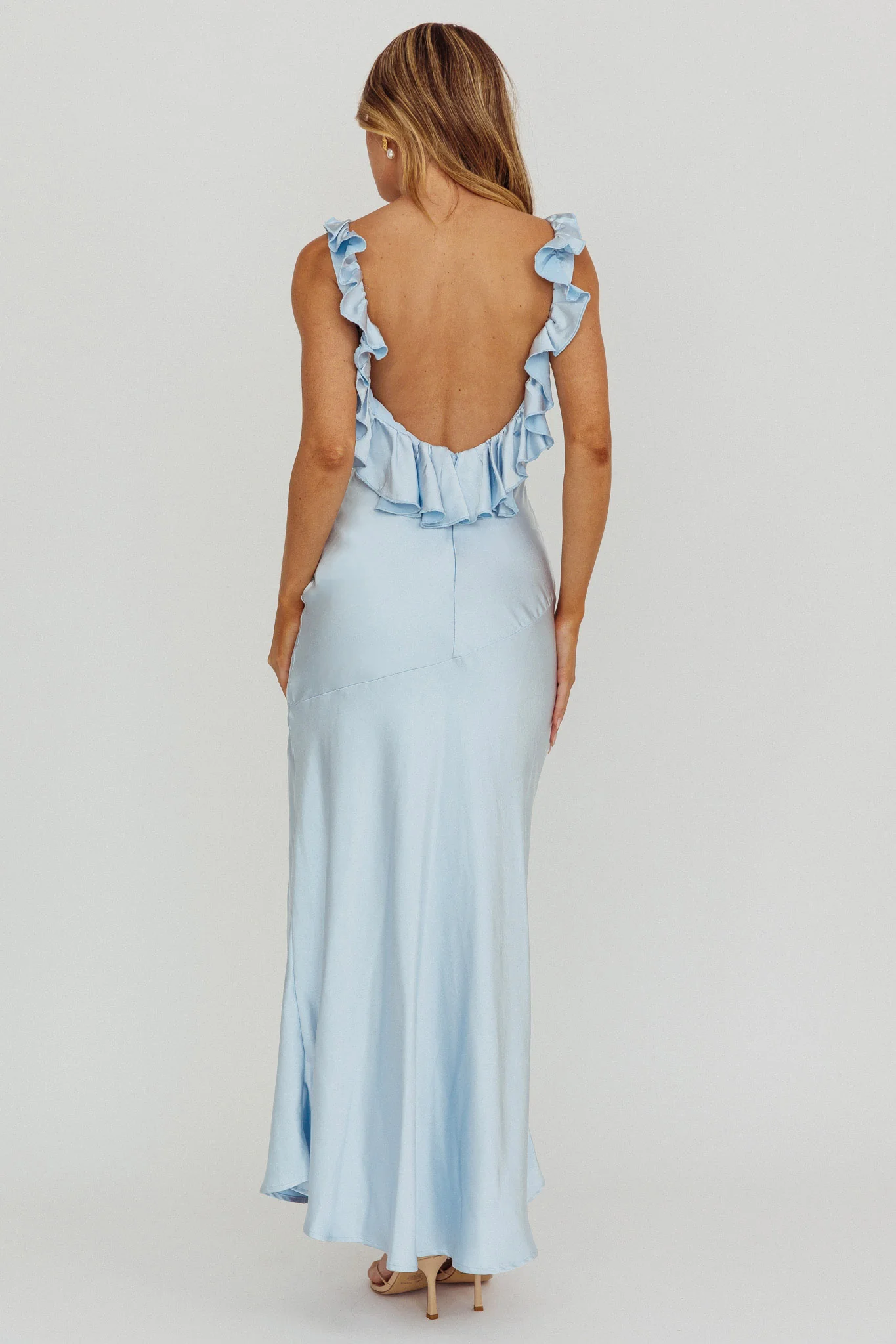 Alba Frill Trim Maxi Dress Blue