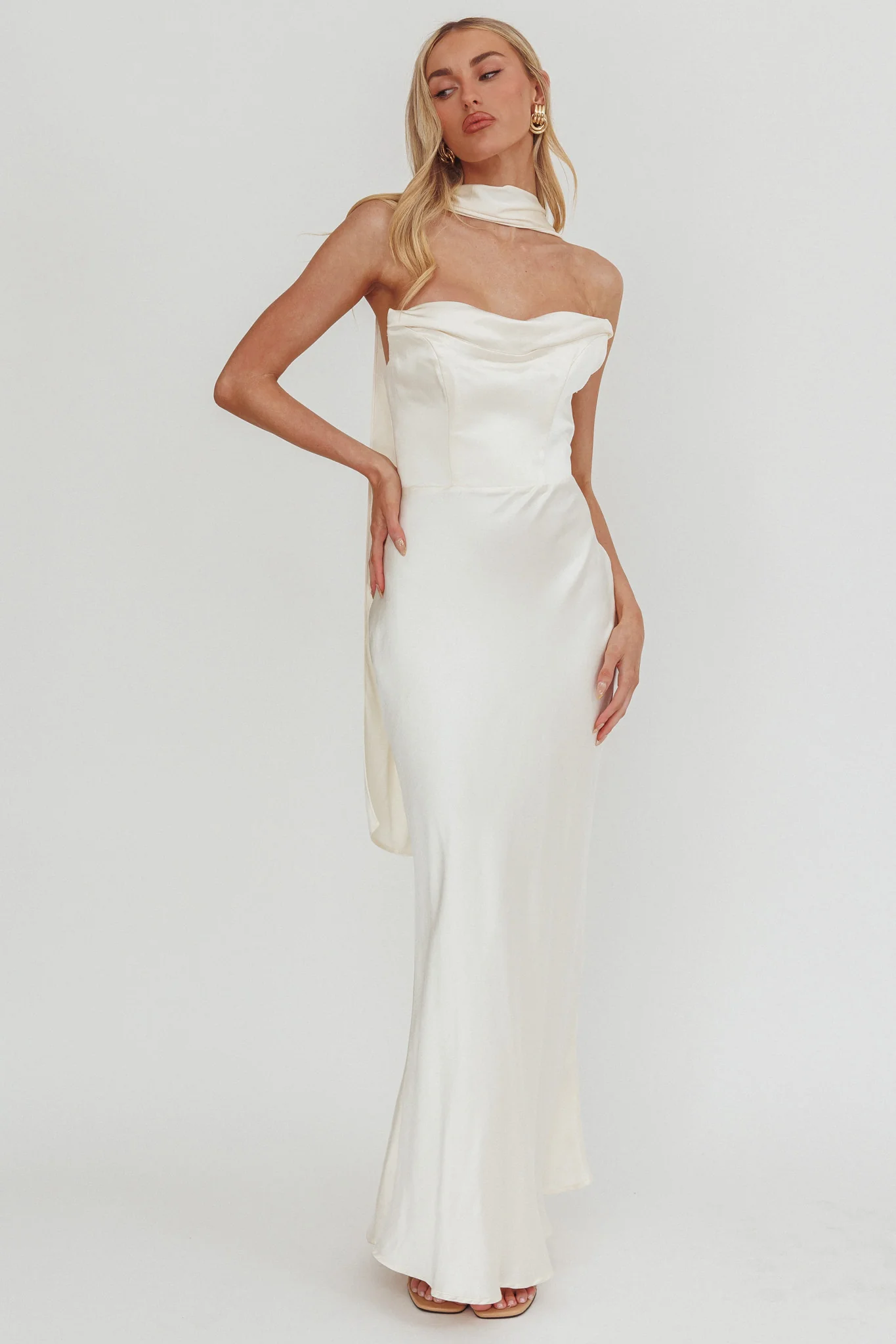 Navi Strapless Laced Back Maxi Dress Oyster
