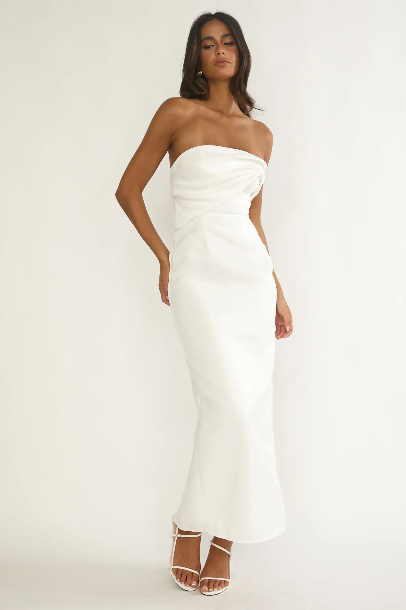 Fleur Sky Strapless Pleat Bust Maxi Dress White
