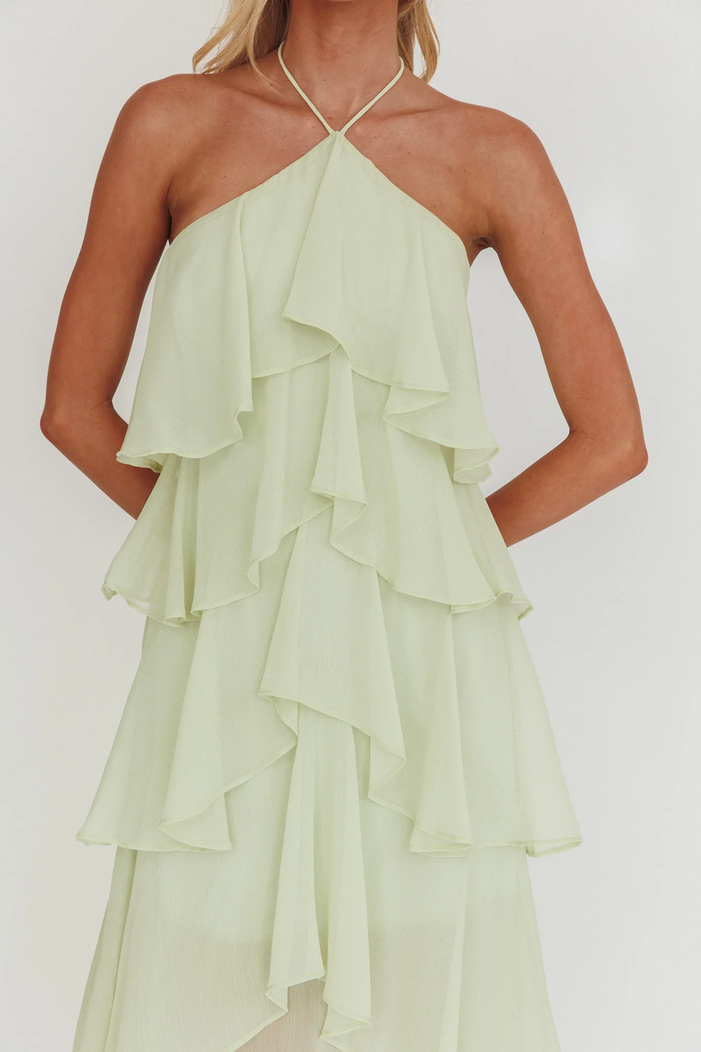 Darylyn Tiered Ruffle Maxi Dress Sage